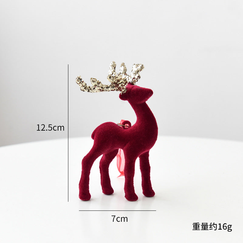 Christmas Decoration Reindeer Desktop Ornament Christmas Tree Decoration Hanging Decoration Glitter Wine Red Flocked Reindeer Pendant