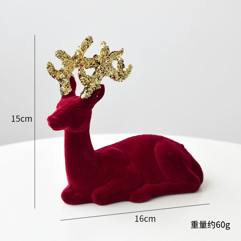 Christmas Decoration Reindeer Desktop Ornament Christmas Tree Decoration Hanging Decoration Glitter Wine Red Flocked Reindeer Pendant