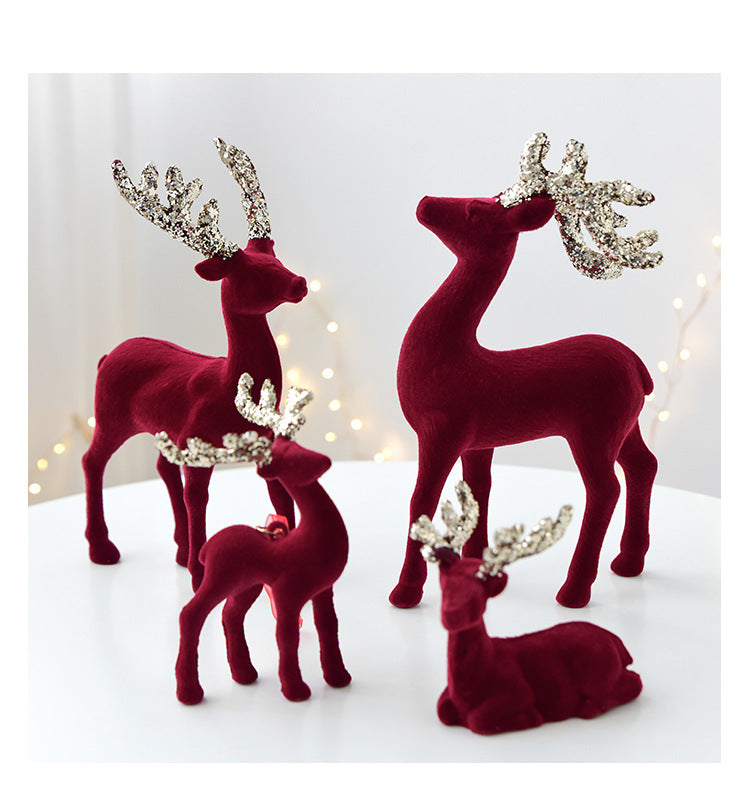 Christmas Decoration Reindeer Desktop Ornament Christmas Tree Decoration Hanging Decoration Glitter Wine Red Flocked Reindeer Pendant
