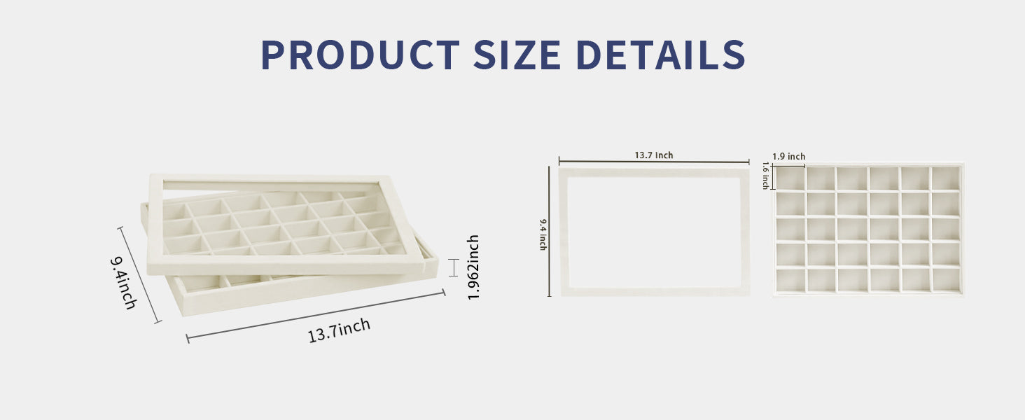 Organizer Set Velvet Tray with Lid Holds Rings Necklaces Bracelets