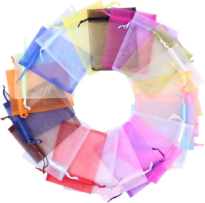 100pcs 3.9x4.7 Organza Gift Bags Drawstring for Wedding Candy Jewelry