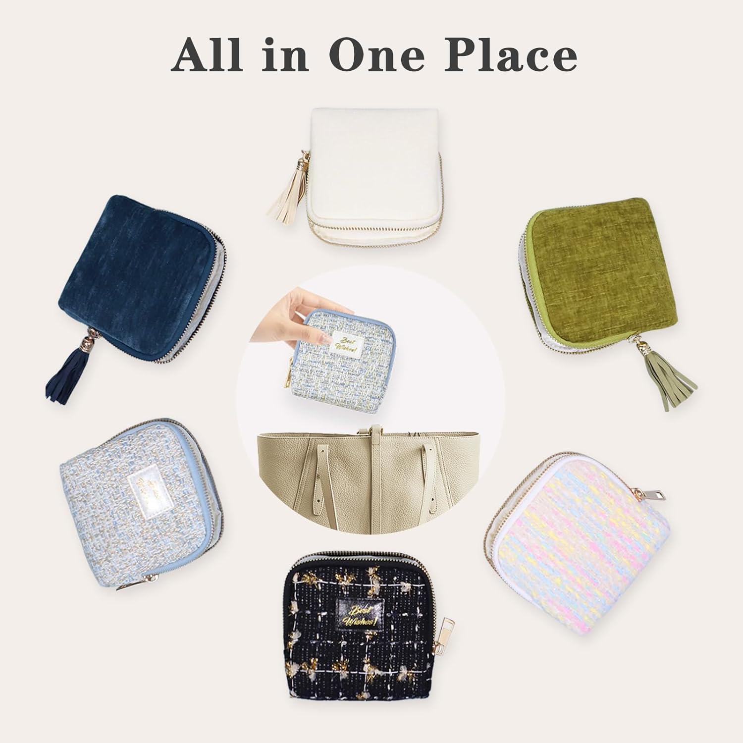 Portable Travel Jewelry Case Pouches for Crystals Bracelets Rings—White Tassel