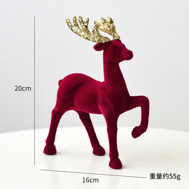 Christmas Decoration Reindeer Desktop Ornament Christmas Tree Decoration Hanging Decoration Glitter Wine Red Flocked Reindeer Pendant