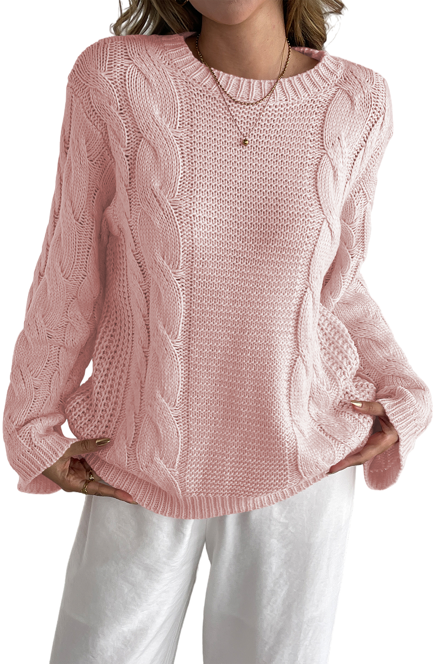 Cakulo Womens Oversized Pullover: Chunky Cable Knit, Crewneck, Bell Sleeve 2025