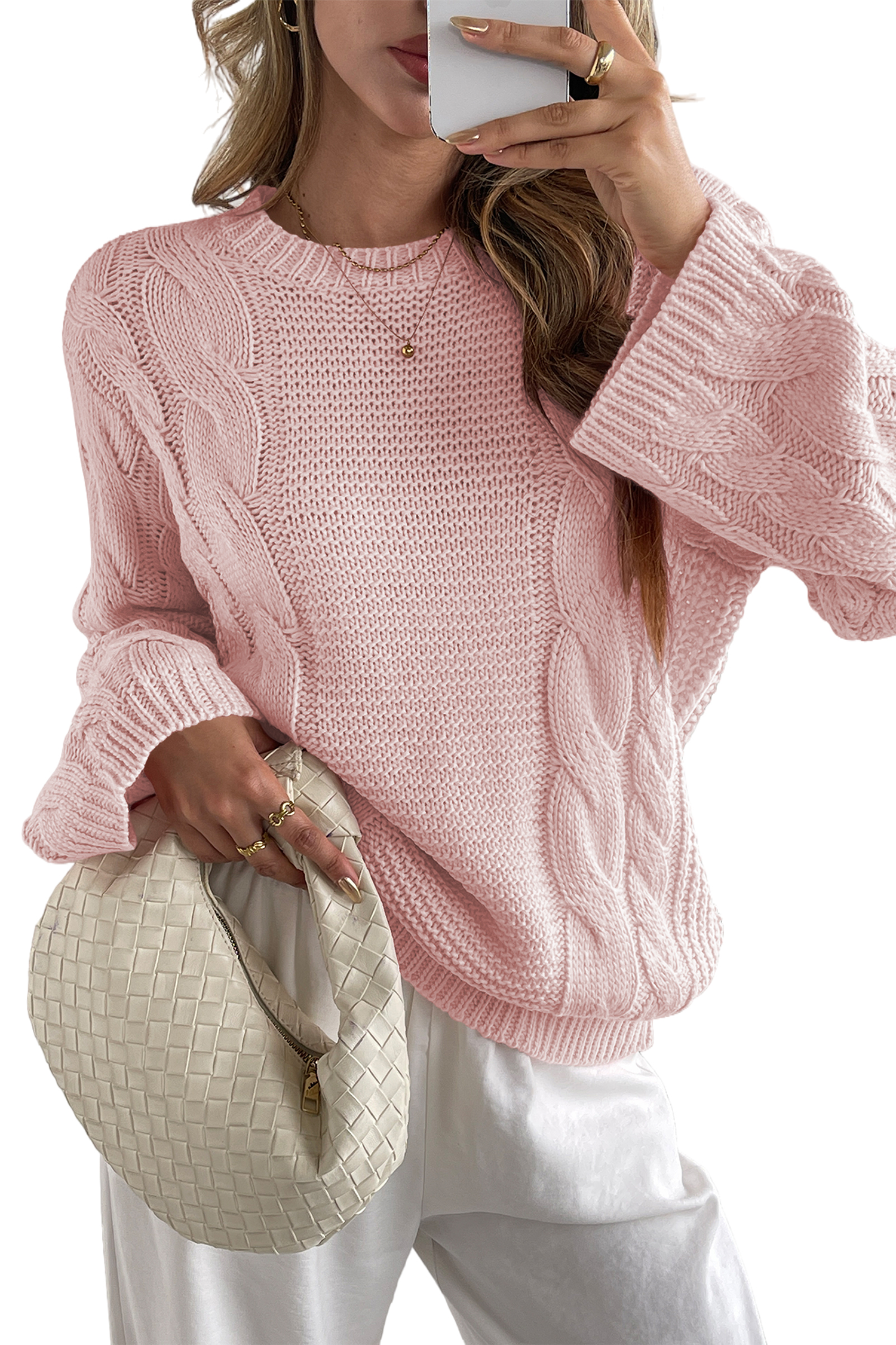 Cakulo Womens Oversized Pullover: Chunky Cable Knit, Crewneck, Bell Sleeve 2025