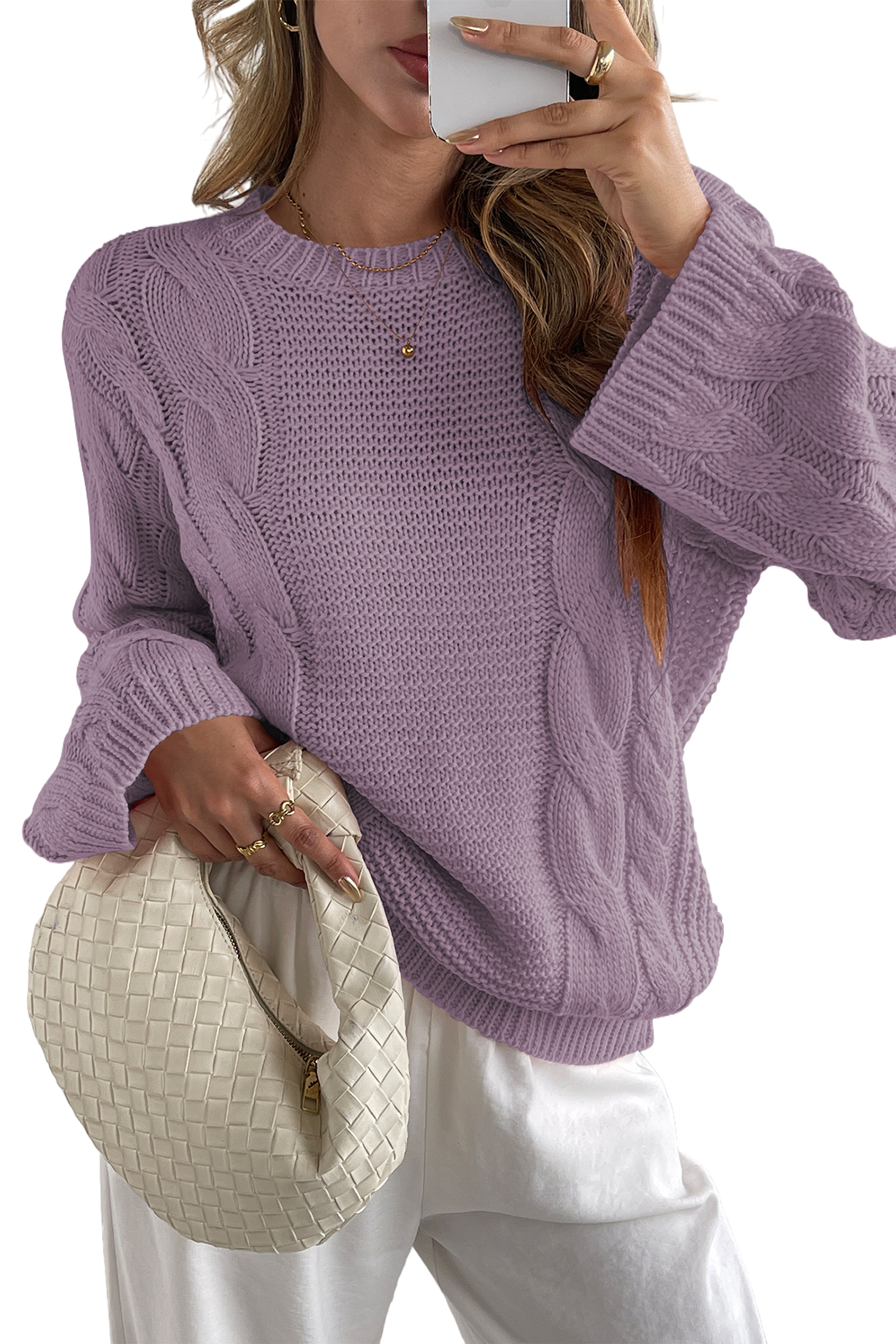 Cakulo Womens Oversized Pullover: Chunky Cable Knit, Crewneck, Bell Sleeve 2025