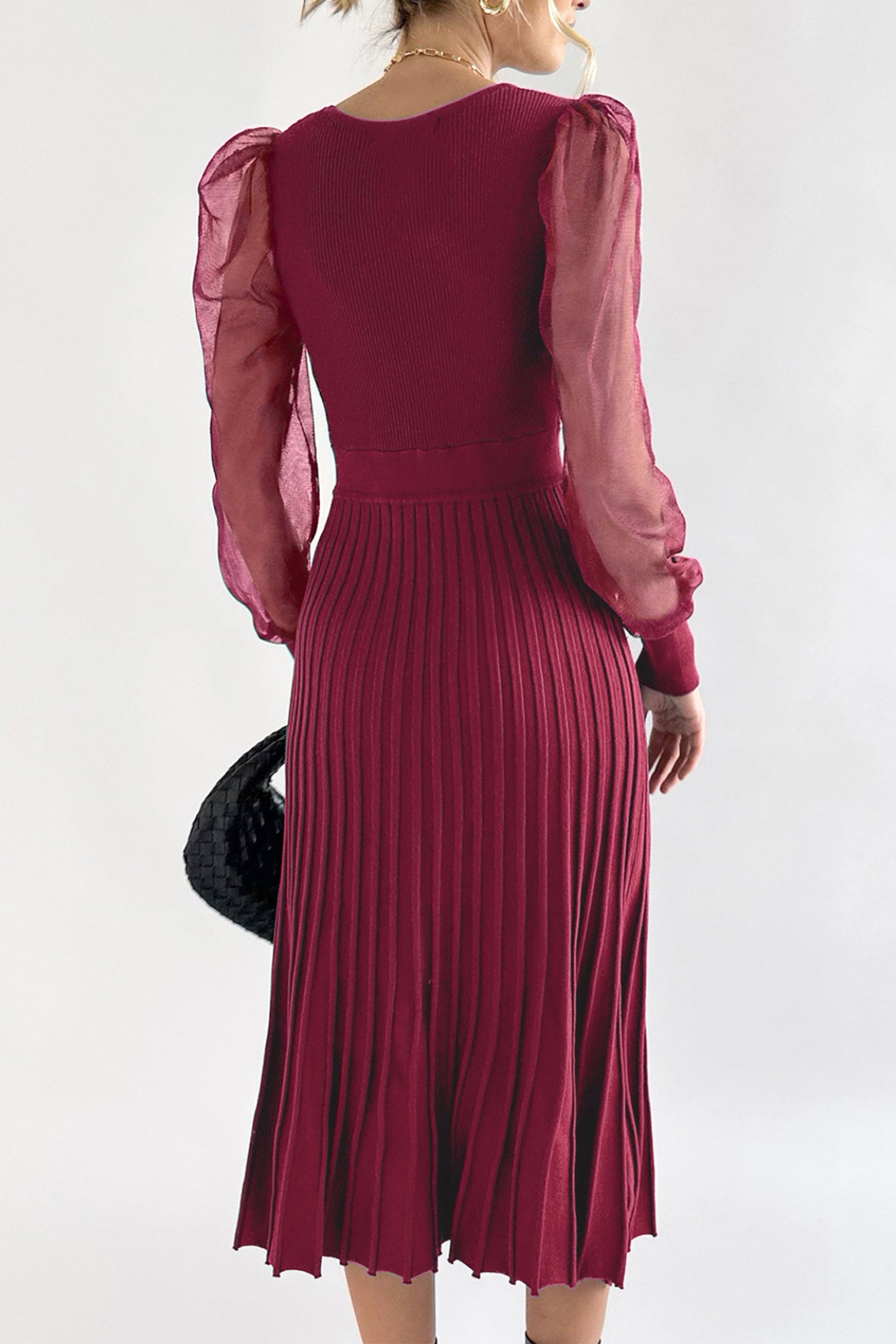 Cakulo Women's Knit Dress Elegant Sheer Long Sleeve
