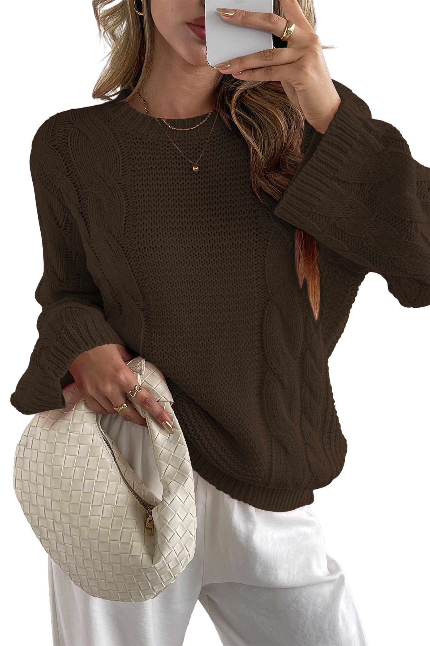 Cakulo Womens Oversized Pullover: Chunky Cable Knit, Crewneck, Bell Sleeve 2025