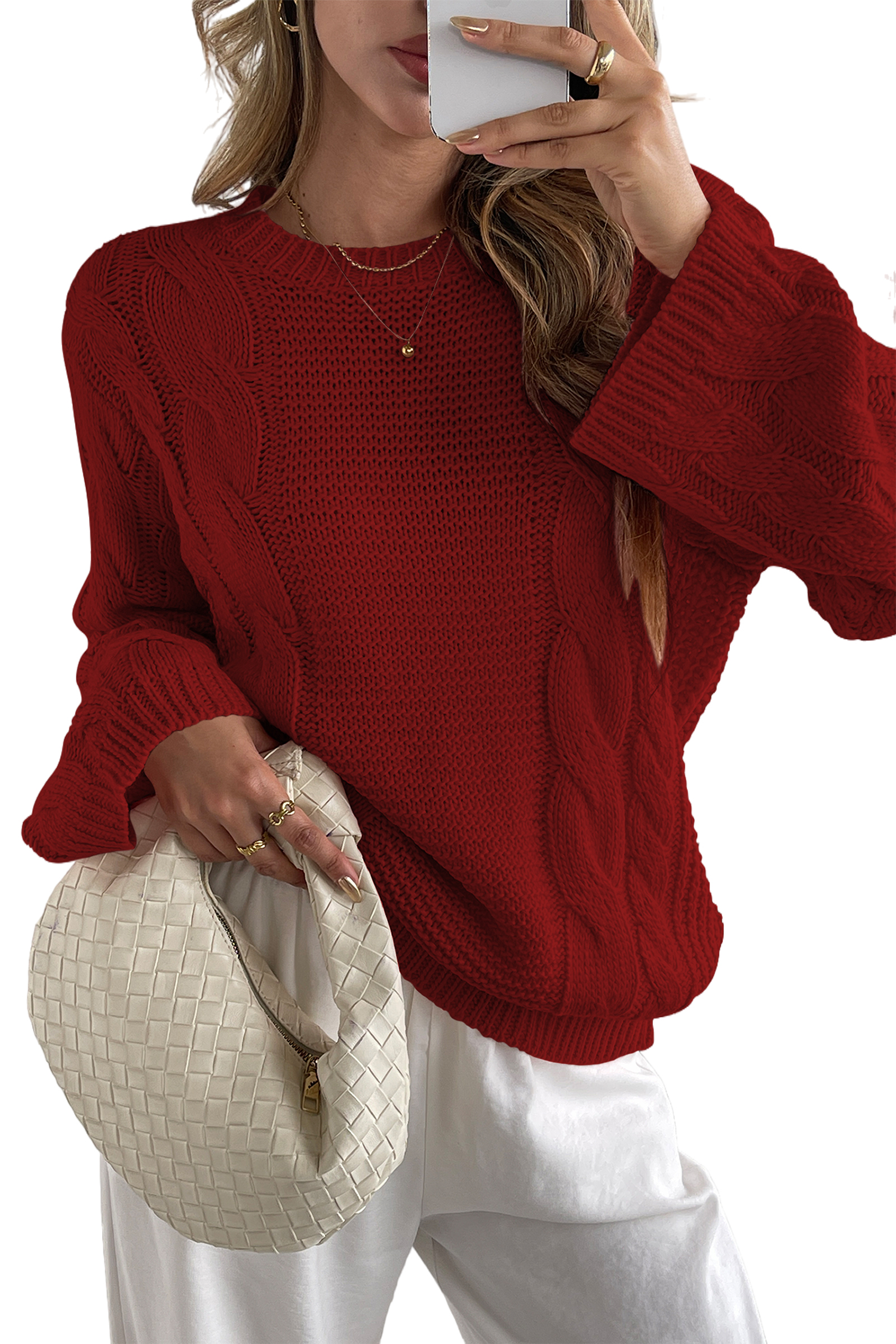 Cakulo Womens Oversized Pullover: Chunky Cable Knit, Crewneck, Bell Sleeve 2025