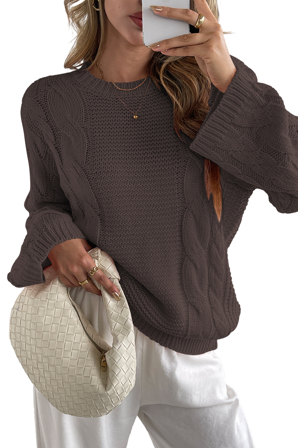 Cakulo Womens Oversized Pullover: Chunky Cable Knit, Crewneck, Bell Sleeve 2025