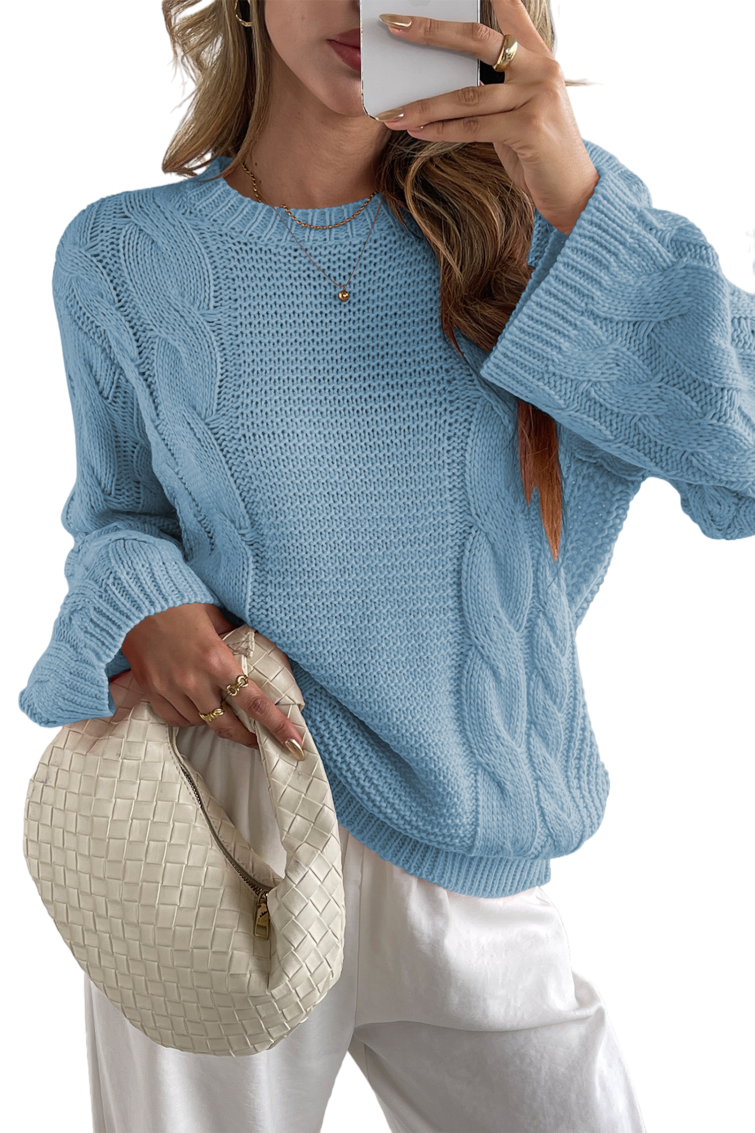 Cakulo Womens Oversized Pullover: Chunky Cable Knit, Crewneck, Bell Sleeve 2025