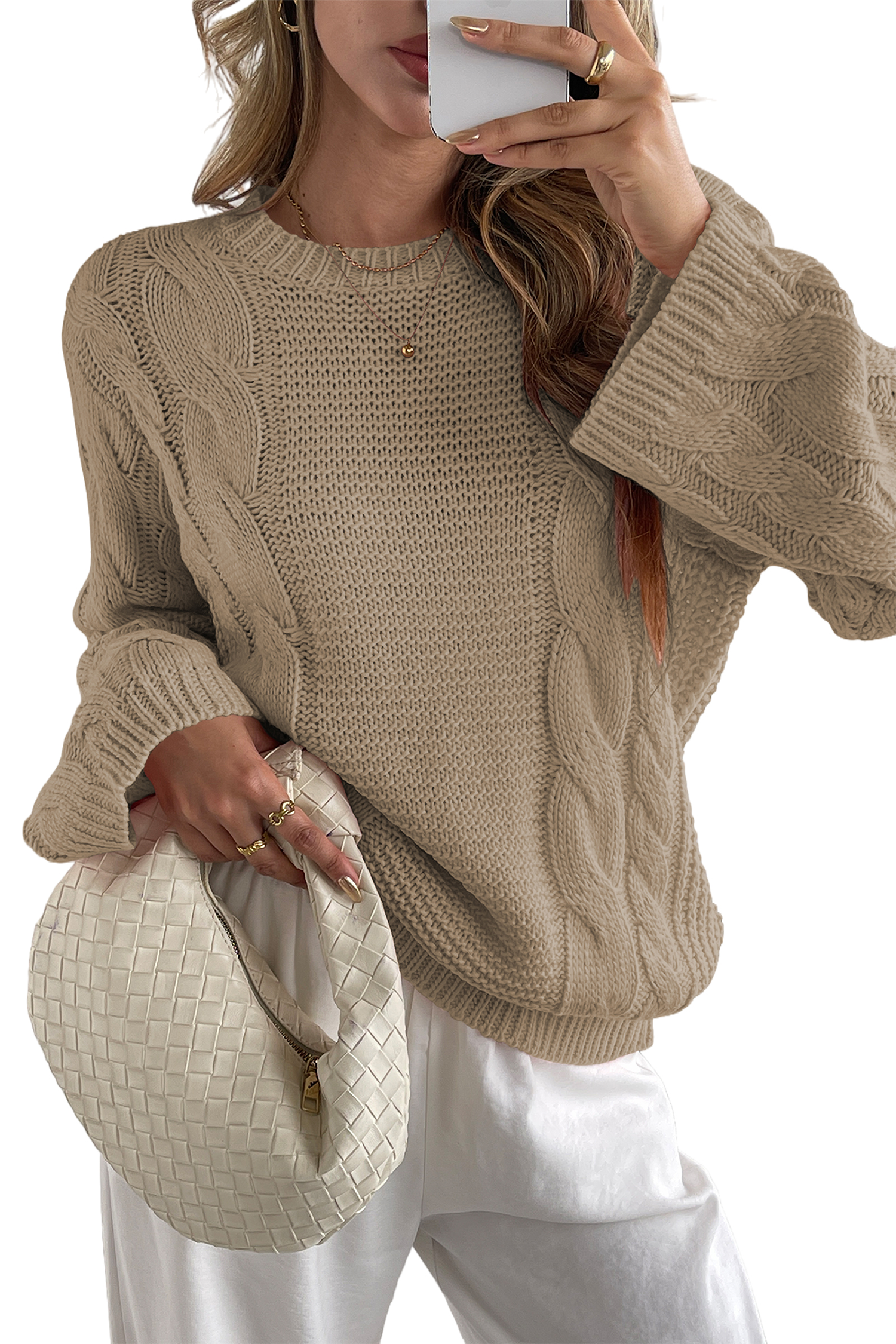 Cakulo Womens Oversized Pullover: Chunky Cable Knit, Crewneck, Bell Sleeve 2025