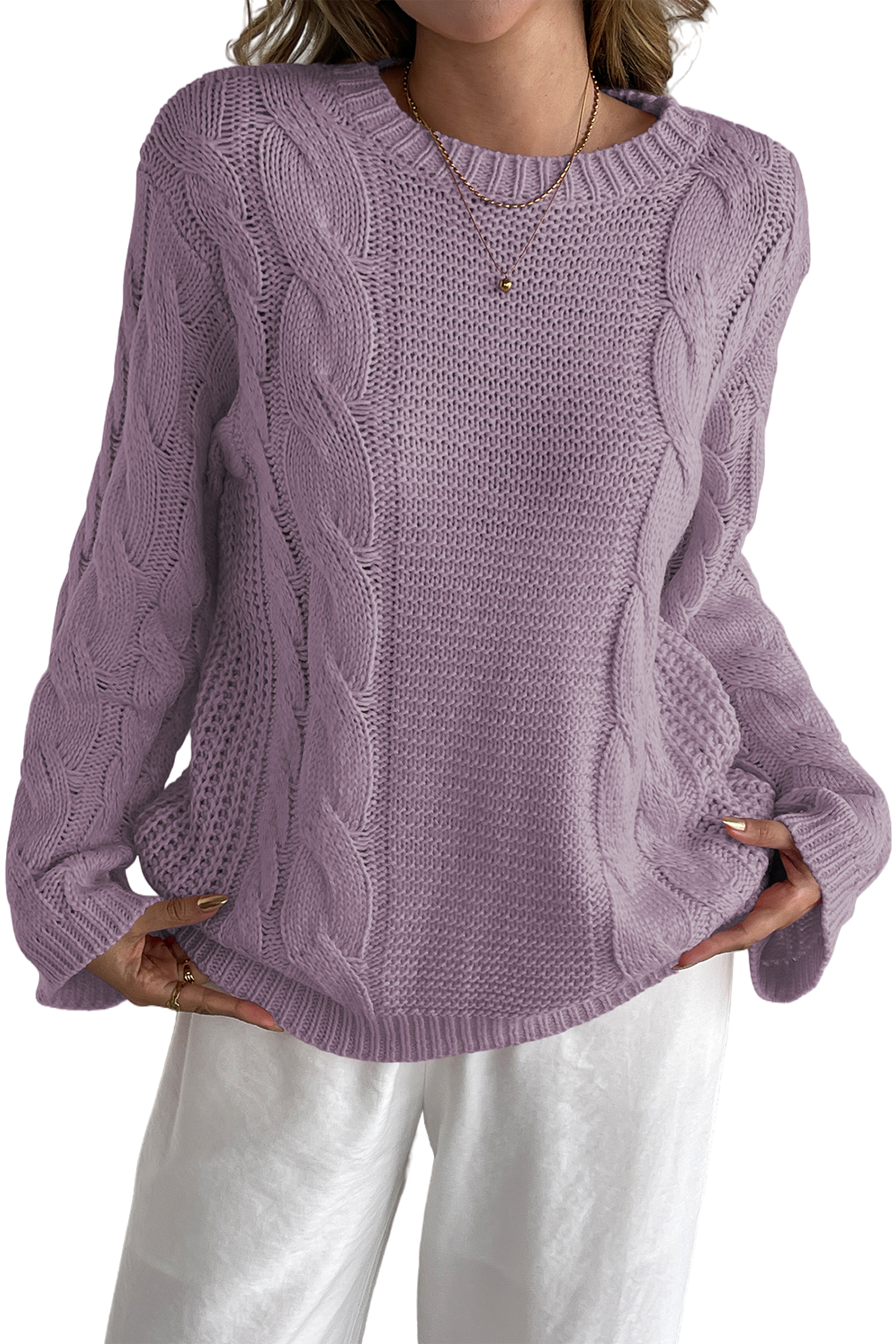 Cakulo Womens Oversized Pullover: Chunky Cable Knit, Crewneck, Bell Sleeve 2025