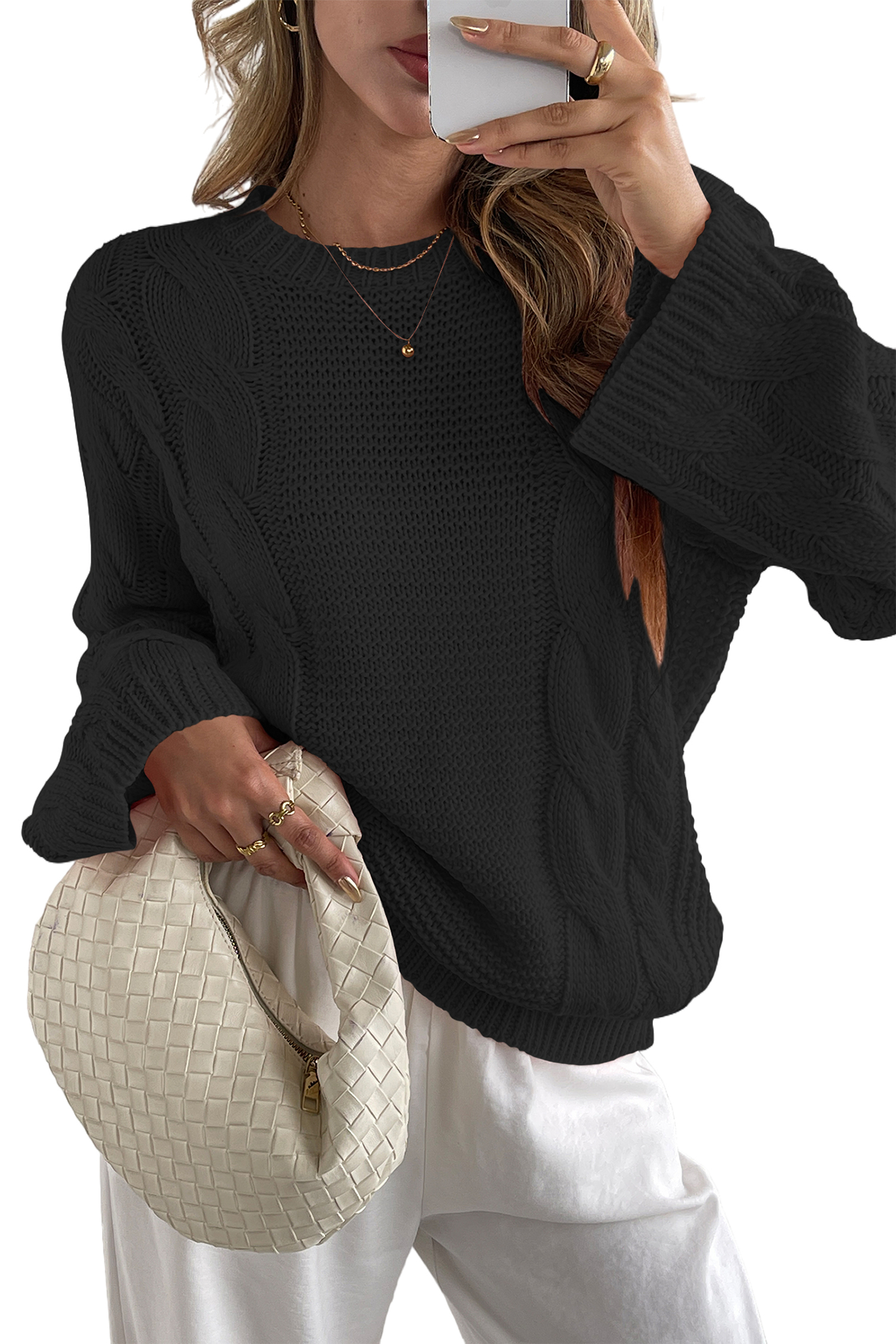 Cakulo Womens Oversized Pullover: Chunky Cable Knit, Crewneck, Bell Sleeve 2025