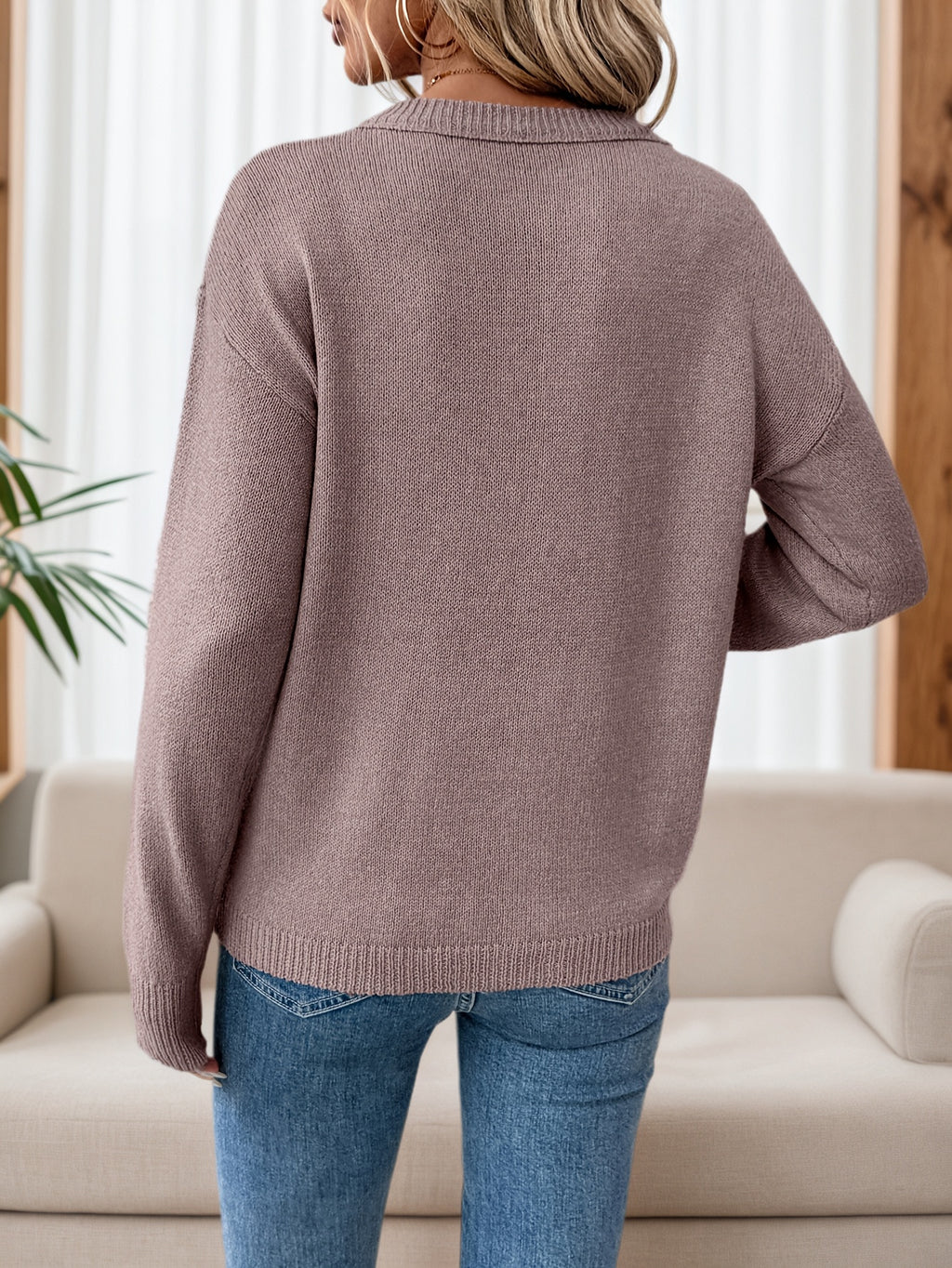 Cakulo FallFreshness Women's Casual Round Neck Pullover Sweater Solid Color Loose Fit Dropped Shoulder Knitwear Top