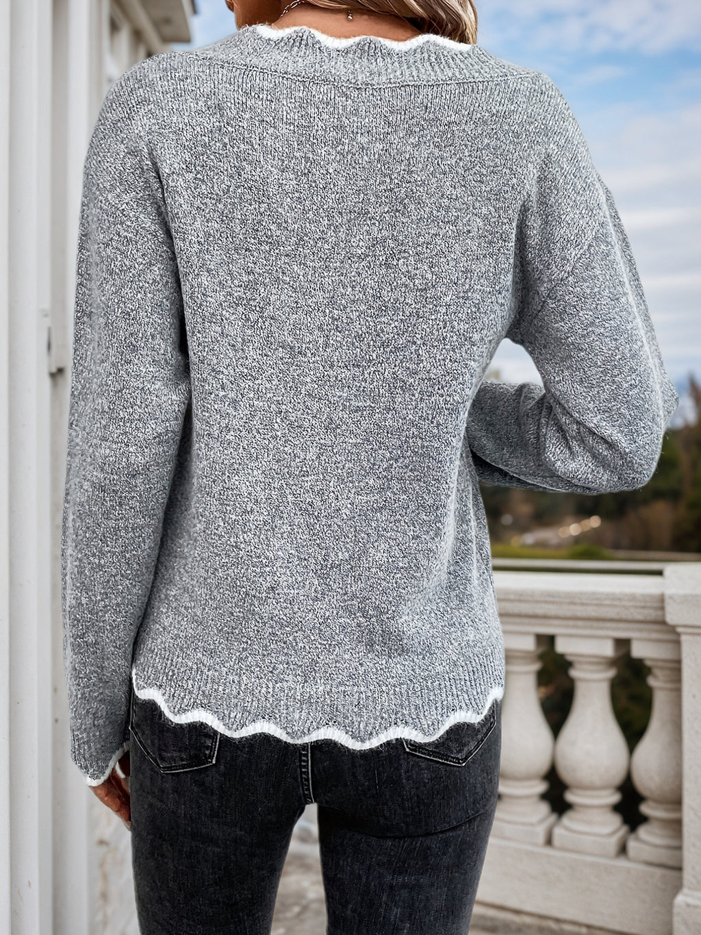 Cakulo FallFreshness Women's Autumn Winter Casual V Neck Pullover Knit Sweater Long Sleeve Gray Cozy Top