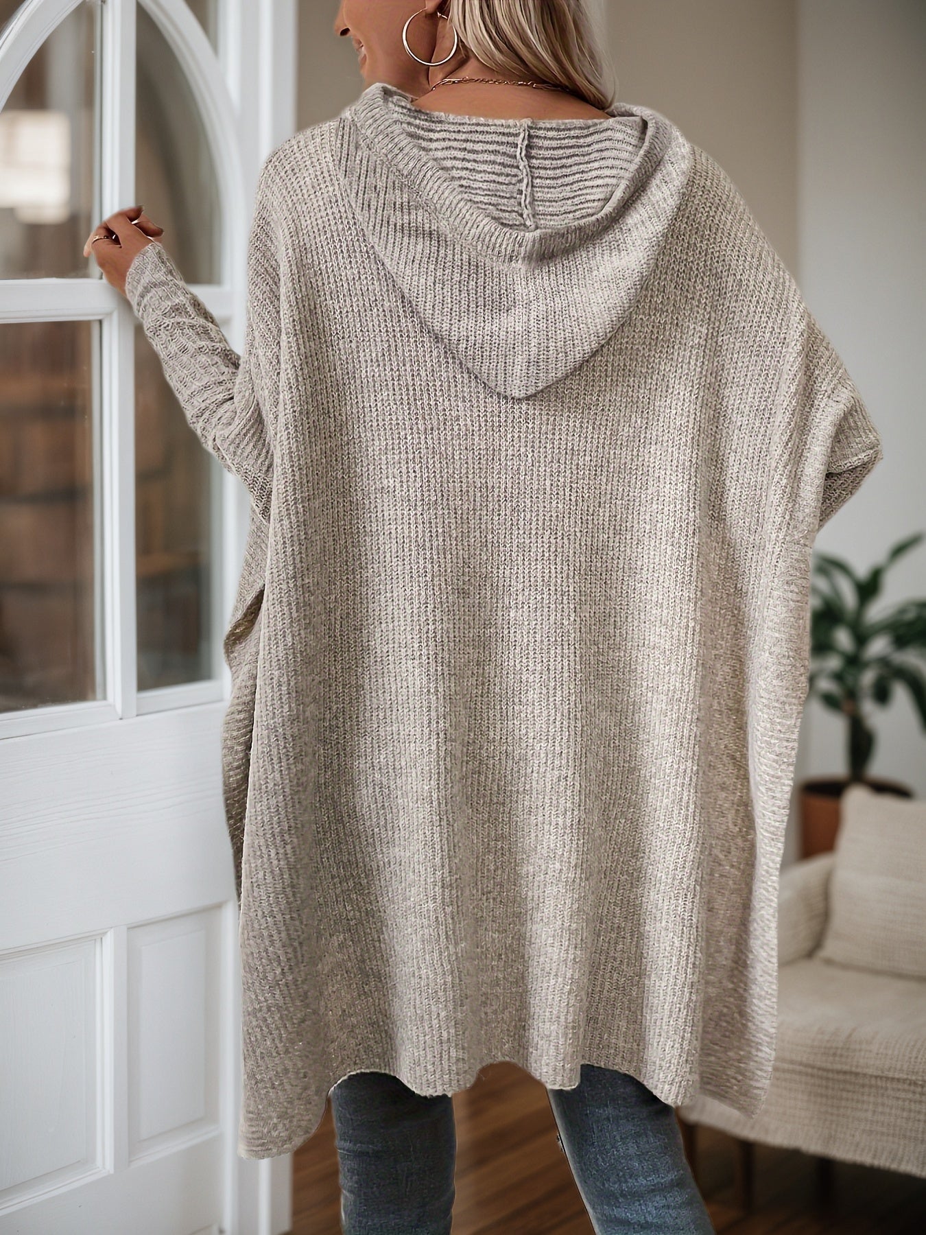 Cakulo FallFreshness Women's Wool Bat Sleeves Drawstring Hoodie Loose Fit Pullover Casual Fashion Sweater for Everyday Wear