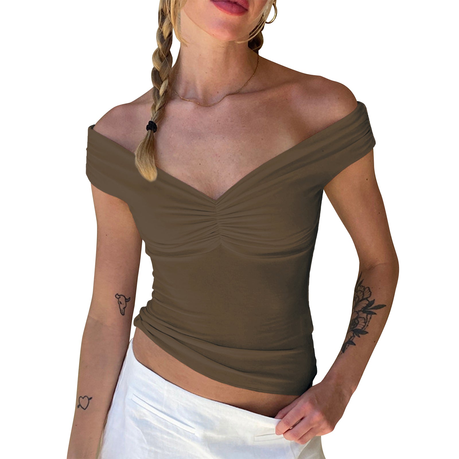 Cakulo Women's Sexy Y2K Off-Shoulder Sleeveless Crop Top