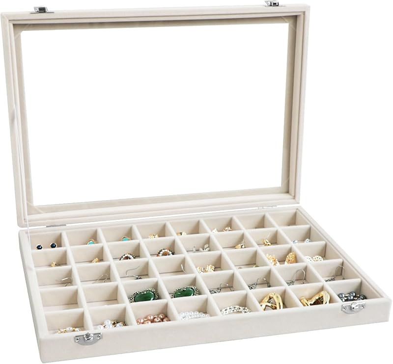 Cakulo Velvet Jewelry Organizer Tray with Lid Holds Earrings Rings Bracelets for Dresser