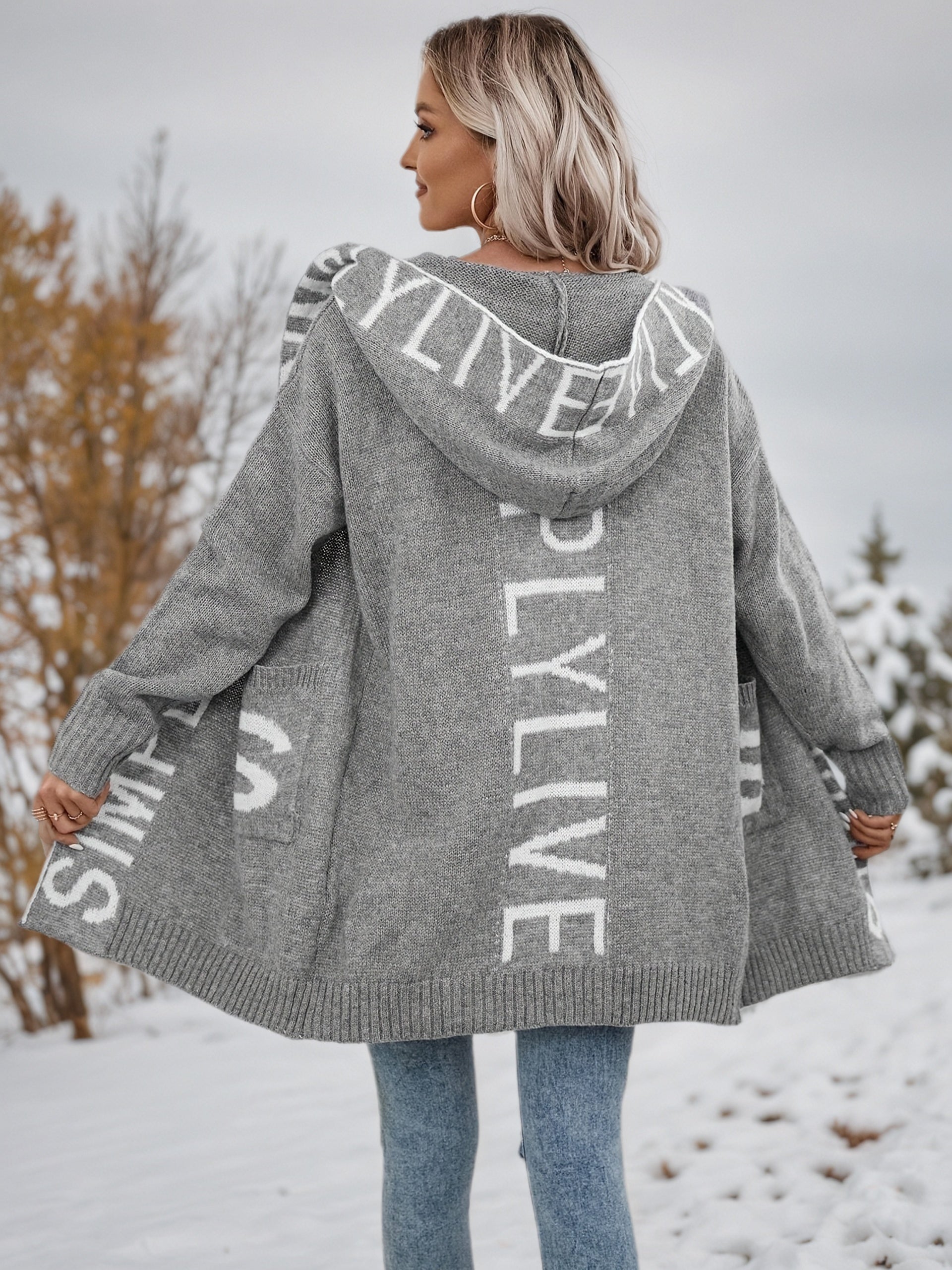 Cakulo FallFreshness Women's Fashionable & Casual Long Knitted Cardigan with Letter Pattern Simple Design Everyday Wear Essential Piece