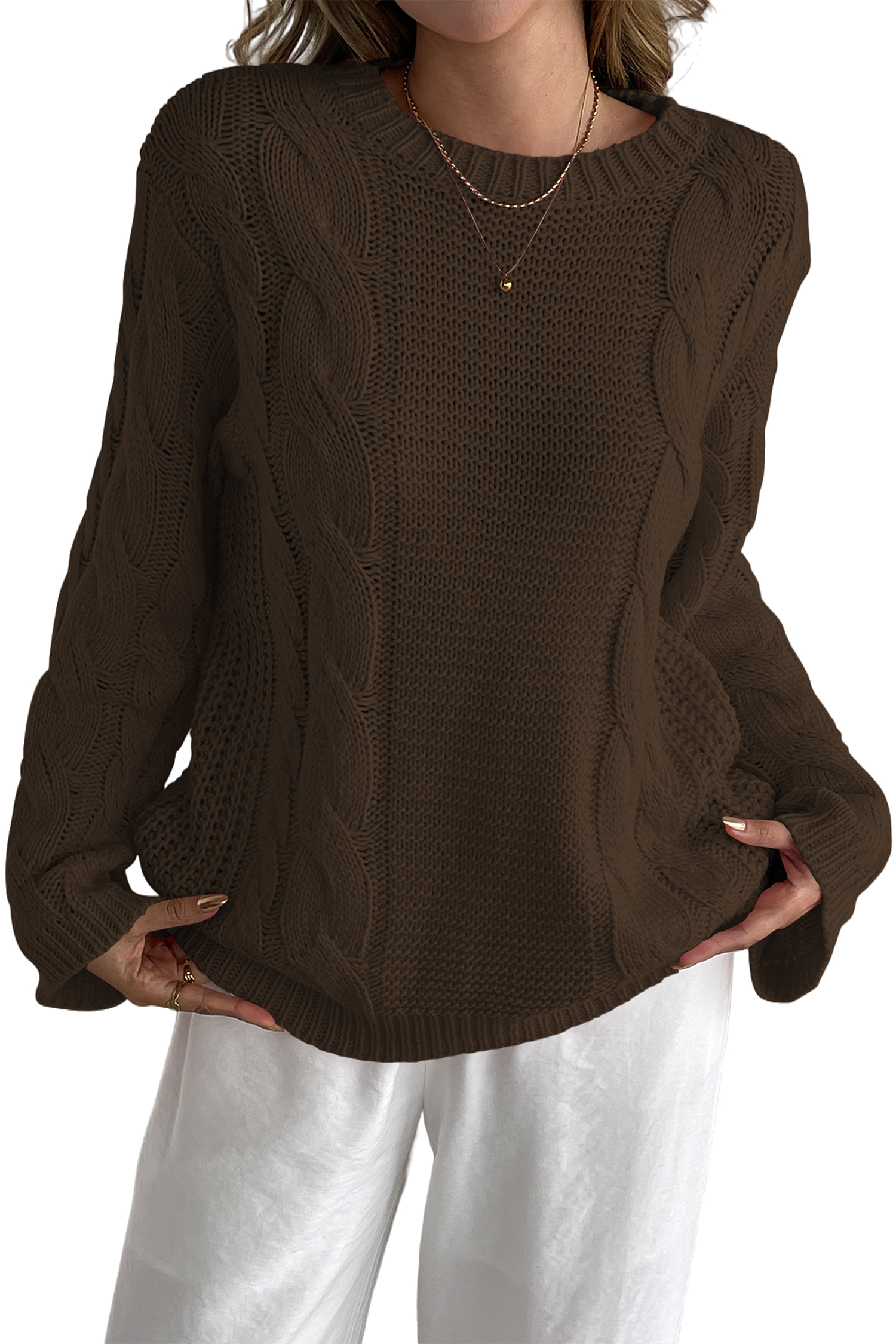 Cakulo Womens Oversized Pullover: Chunky Cable Knit, Crewneck, Bell Sleeve 2025
