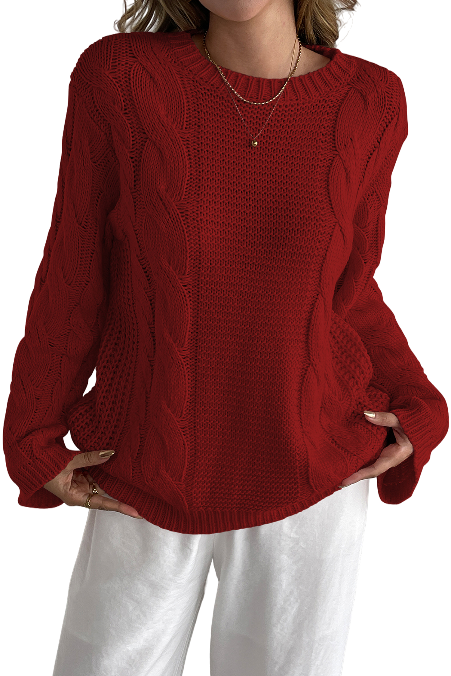 Cakulo Womens Oversized Pullover: Chunky Cable Knit, Crewneck, Bell Sleeve 2025