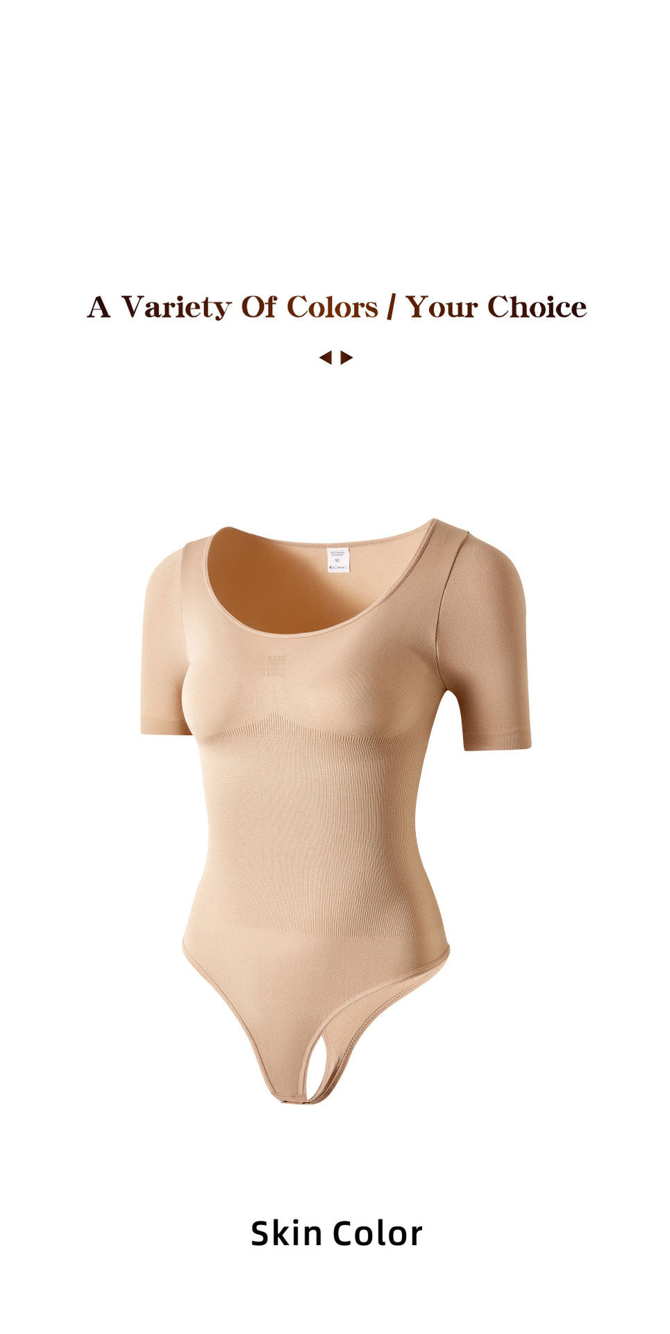 Cakulo Butt-Lifting Waist-Cinching Seamless Short-Sleeve Thong Shapewear Bodysuit