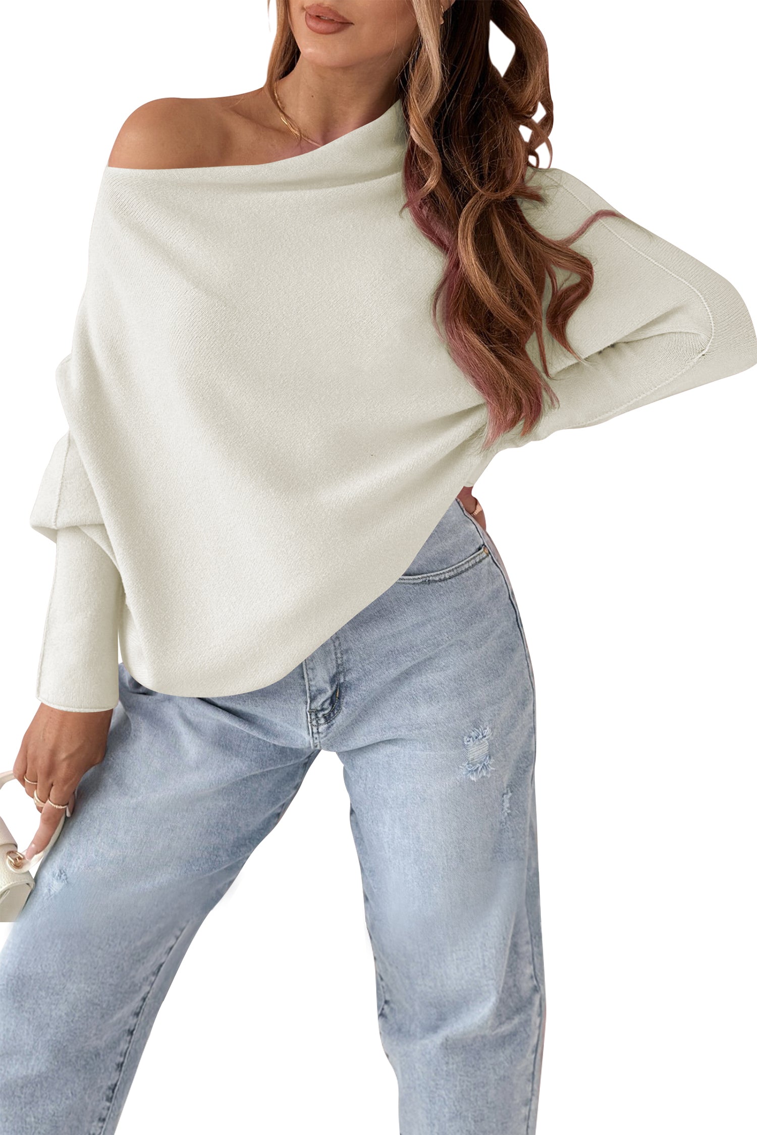 Cakulo Womens Off - The - Shoulder Lightweight Oversized Knit Pullover, Ideal for Fall Looks
