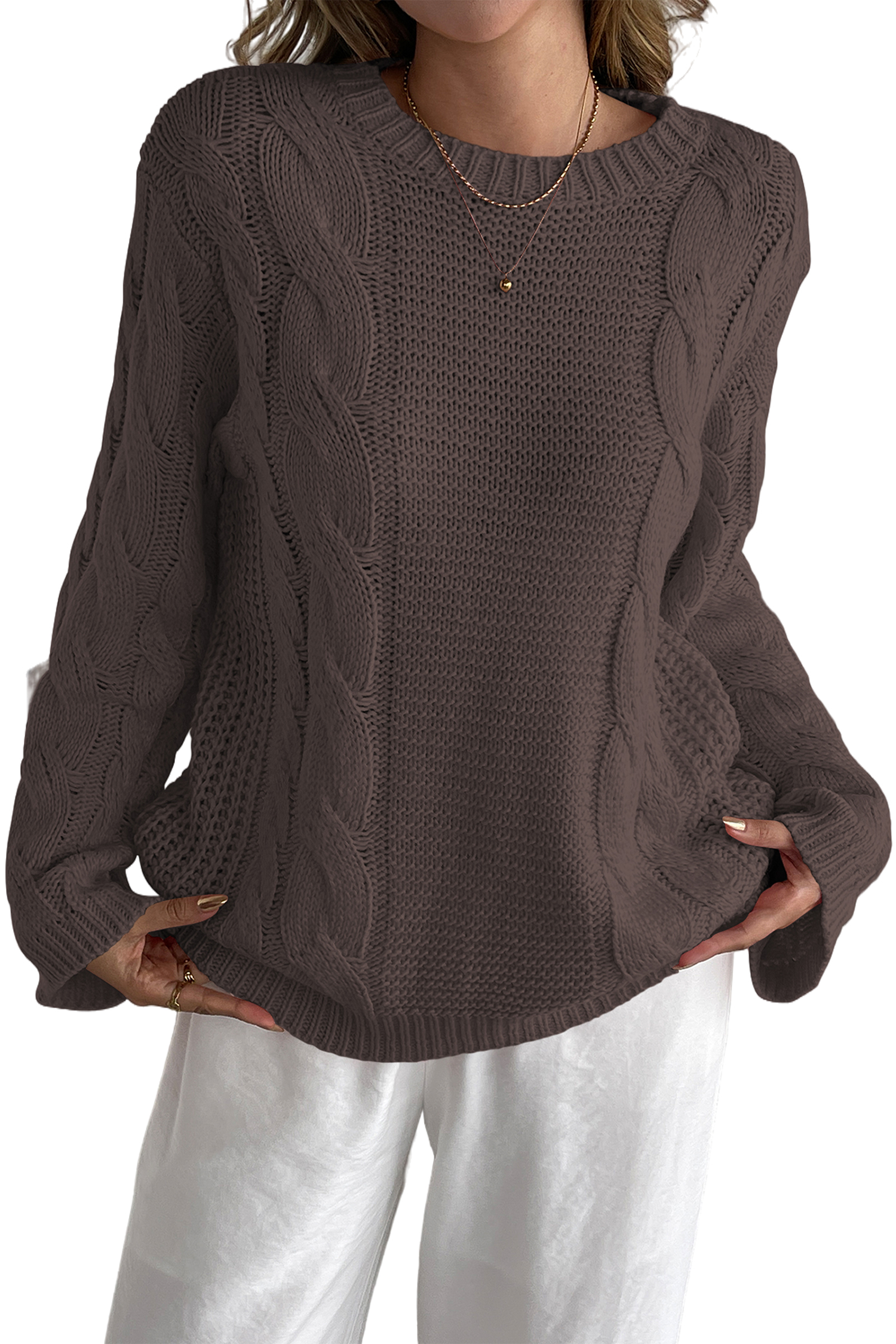 Cakulo Womens Oversized Pullover: Chunky Cable Knit, Crewneck, Bell Sleeve 2025