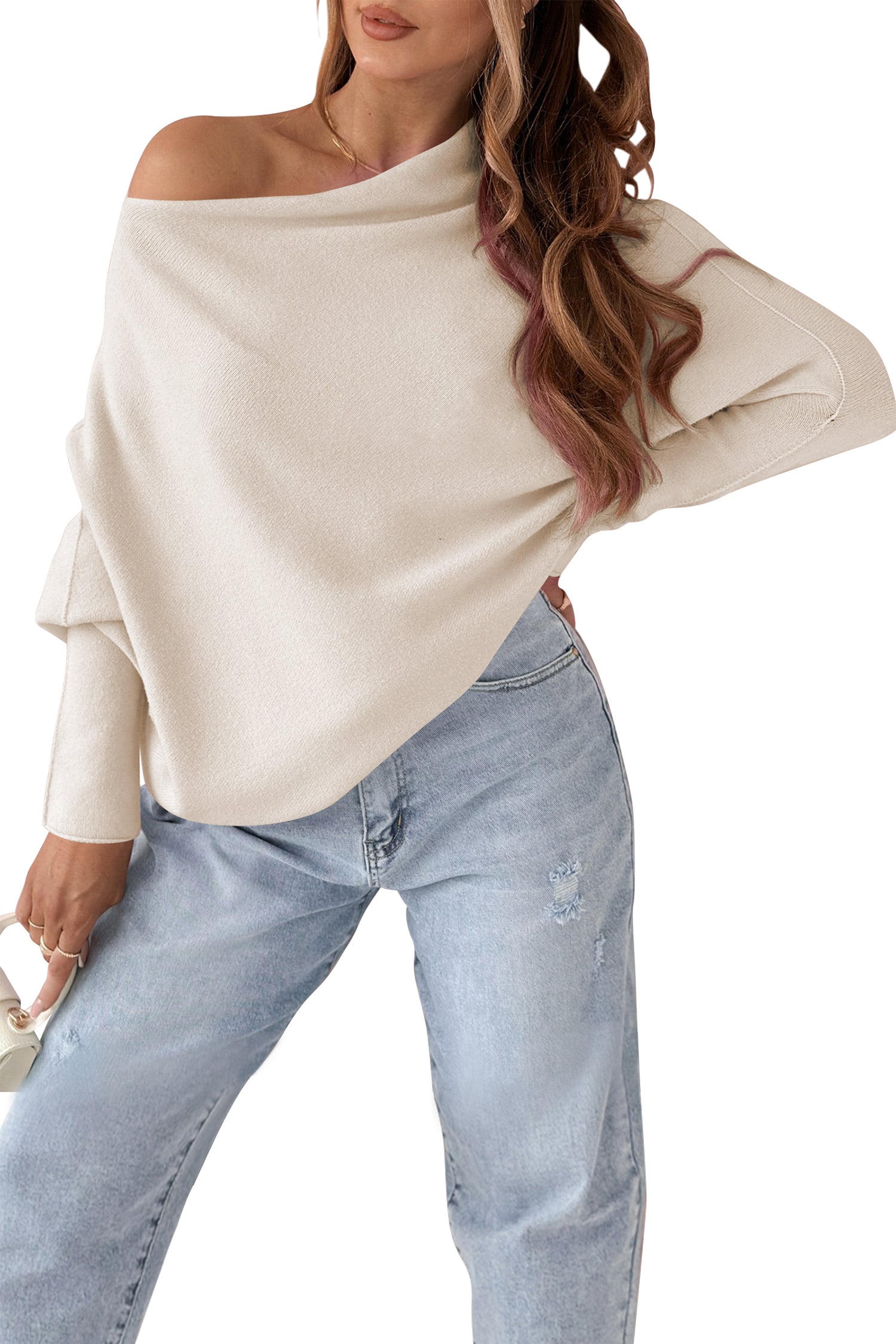 Cakulo Batwing Long Sleeve Off The Shoulder Sweater for Women 2025 Trendy