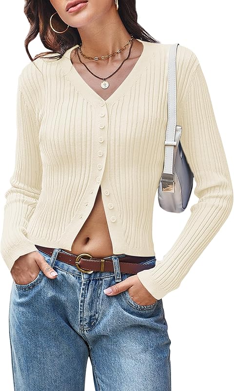 CAKULO Women Y2k Button V - Neck Slim Cropped Cardigan
