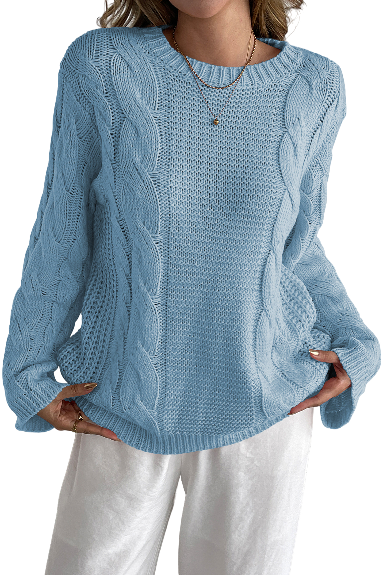 Cakulo Womens Oversized Pullover: Chunky Cable Knit, Crewneck, Bell Sleeve 2025