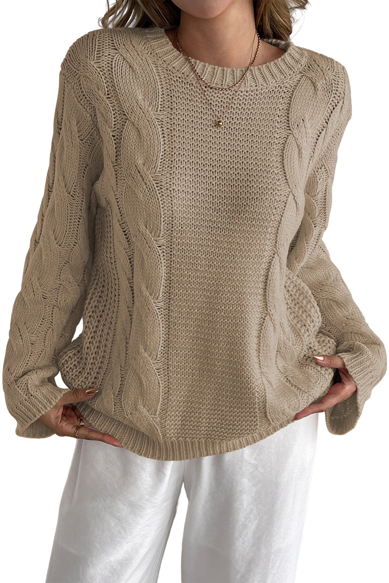 Cakulo Womens Oversized Pullover: Chunky Cable Knit, Crewneck, Bell Sleeve 2025