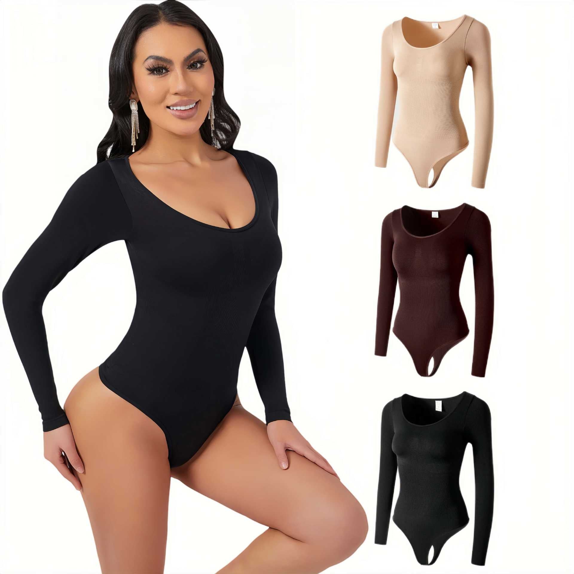 Cakulo Butt-Lifting Waist-Cinching Seamless Short-Sleeve Thong Shapewear Bodysuit