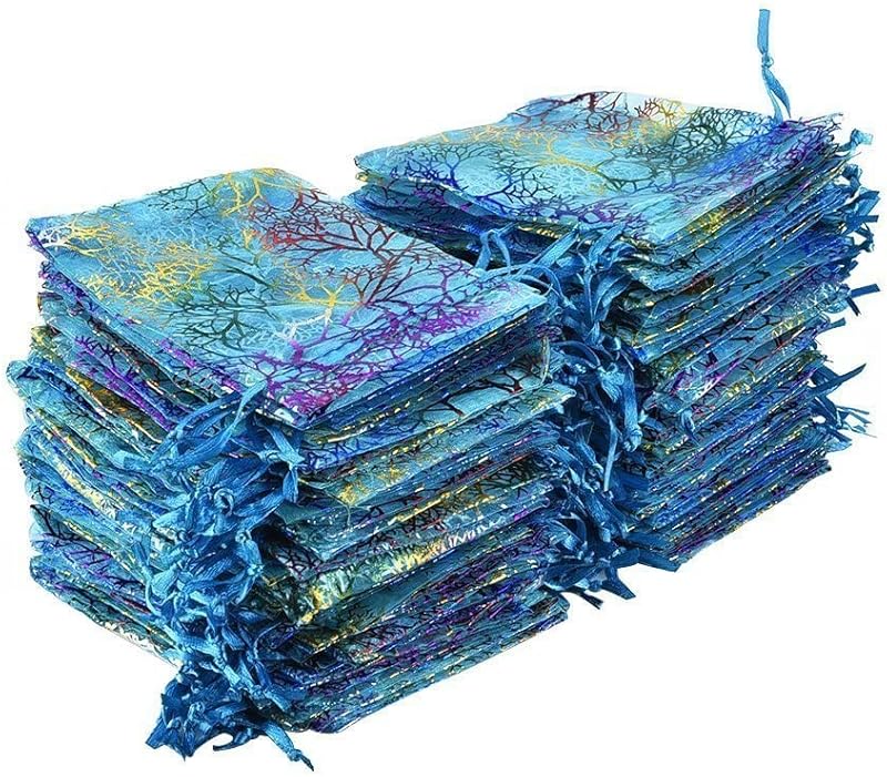 Cakulo 4x6 Organza Bags Mixed Coralline JewelryCandy Mesh Drawstring for Weddings