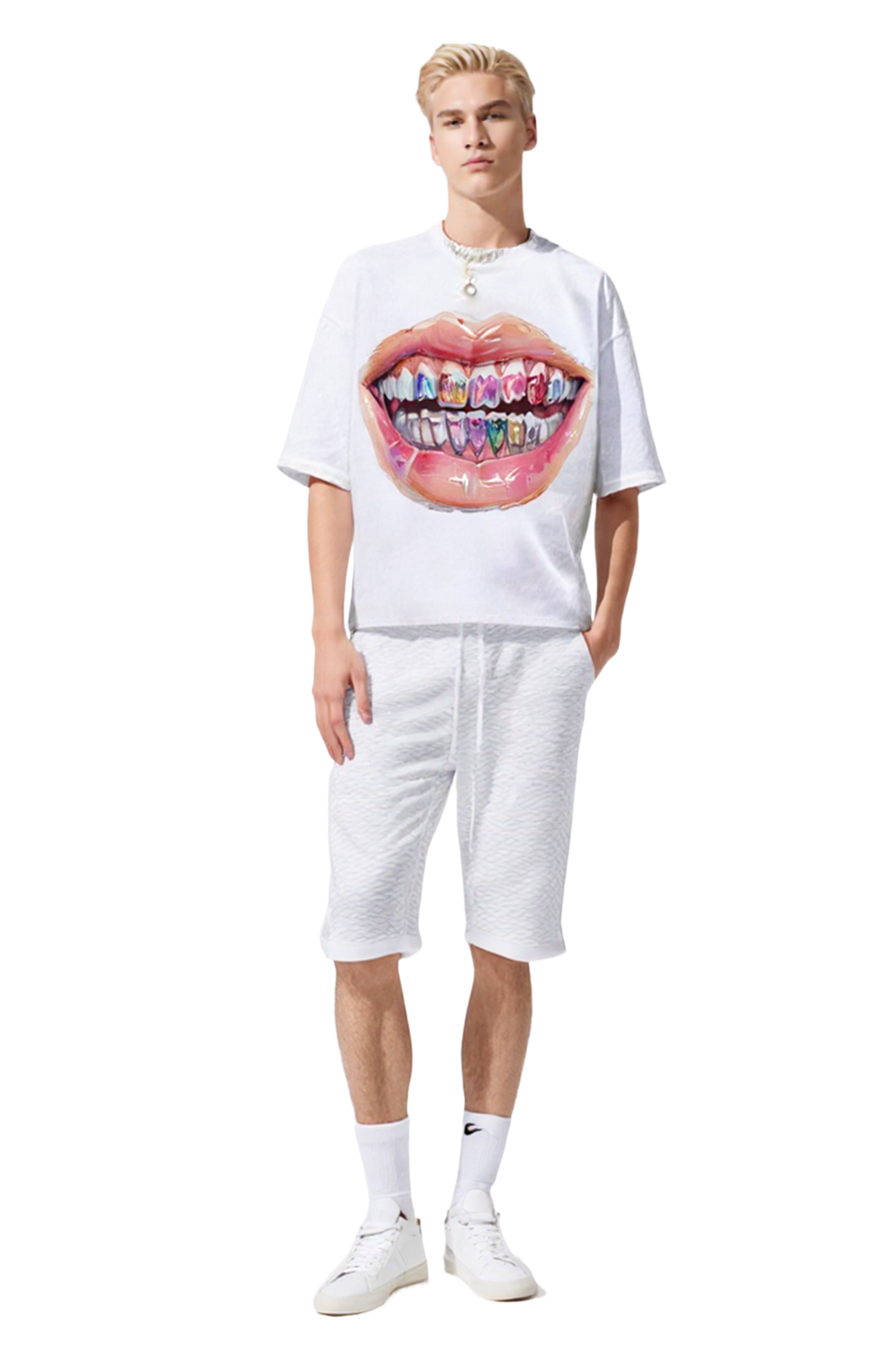 Men's Casual Lip Print T-Shirt - Soft Cotton  Short Sleeve Machine Washable