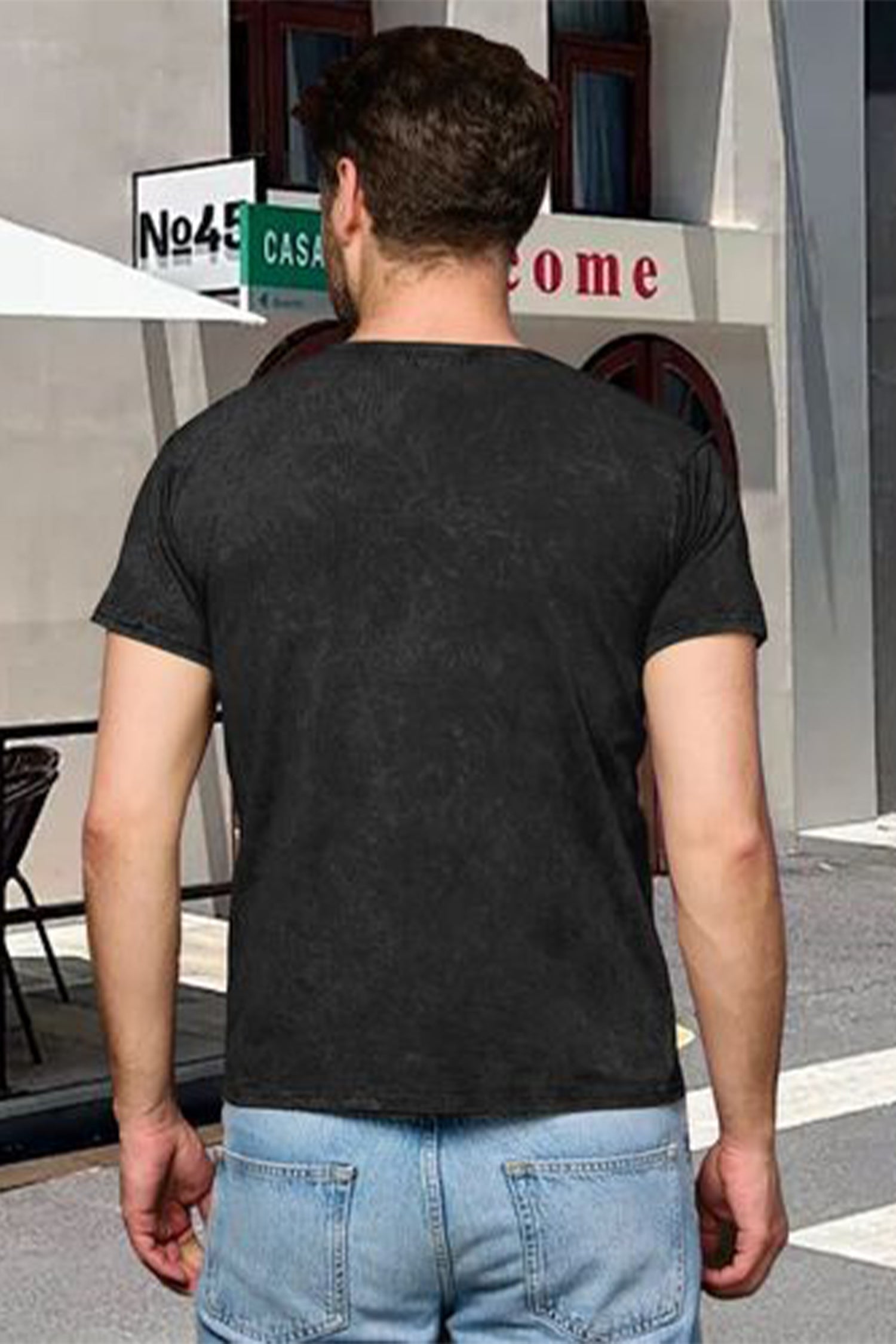 Cakulo Men's Slim-Fit Washed Cotton Short-Sleeve T-Shirt（Front Customization)  