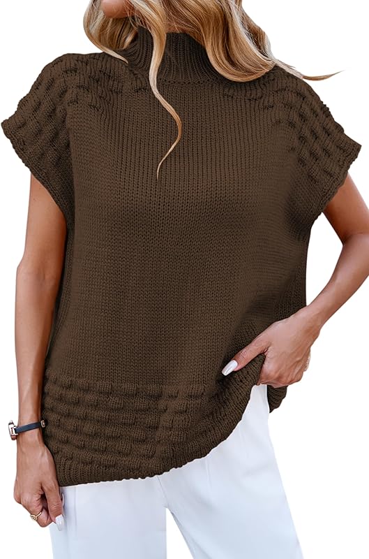 Cakulo Women's Fall Oversized Mock Neck Sleeveless Sweater Vest