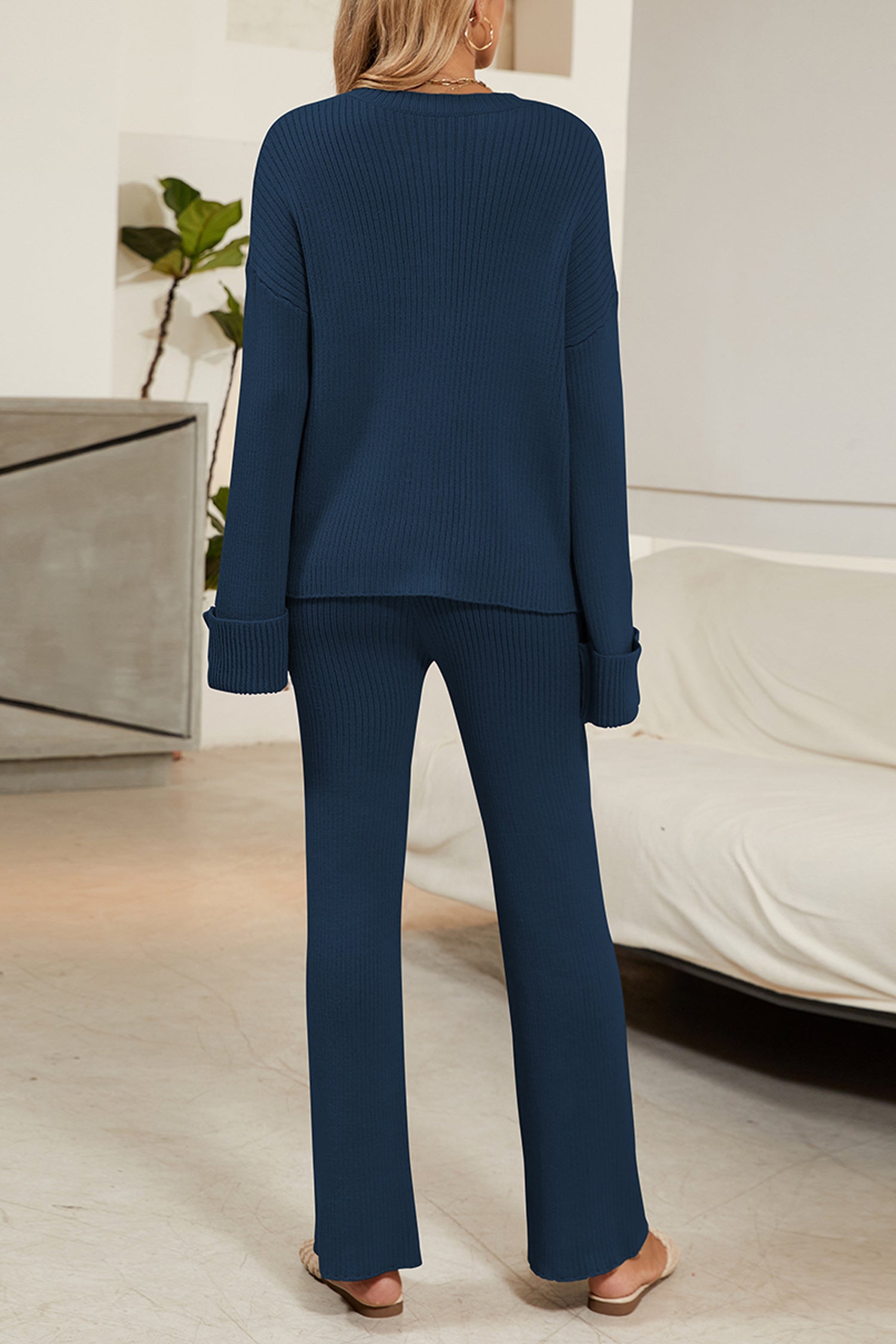 Cakulo Women's Loungewear Button Sweater & Wide Leg Pants
