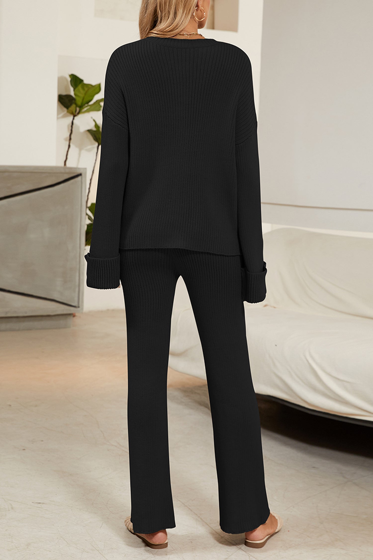 Cakulo Women's Loungewear Button Sweater & Wide Leg Pants