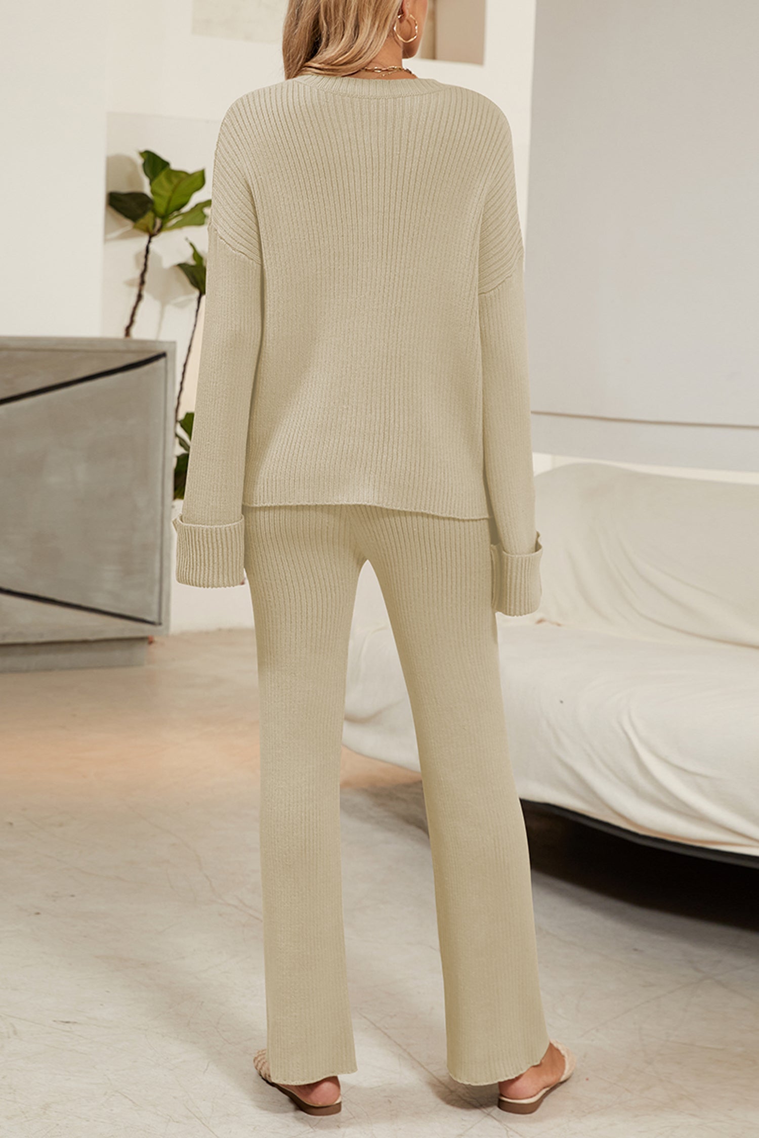 Cakulo Women's Loungewear Button Sweater & Wide Leg Pants