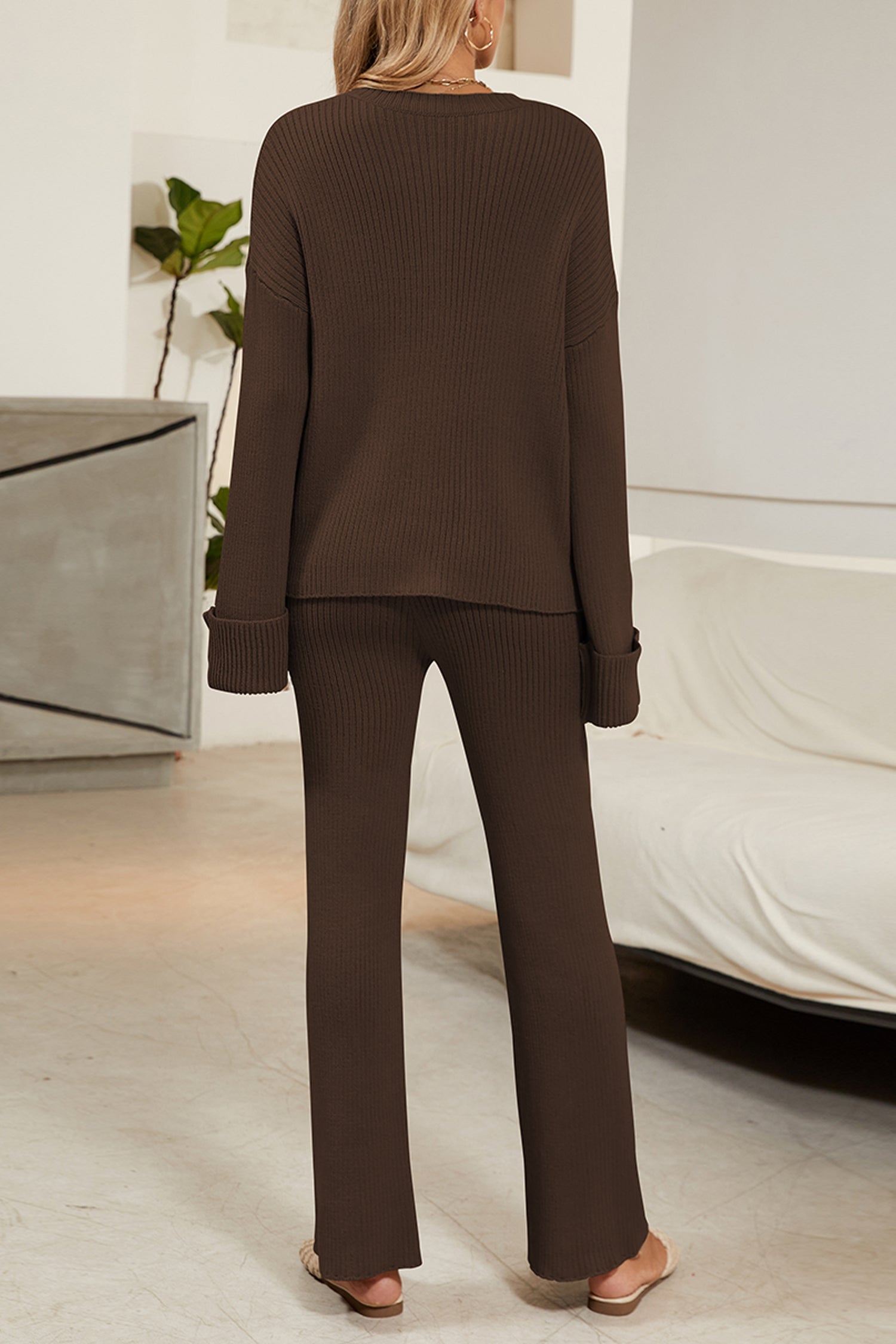 Cakulo Women's Loungewear Button Sweater & Wide Leg Pants