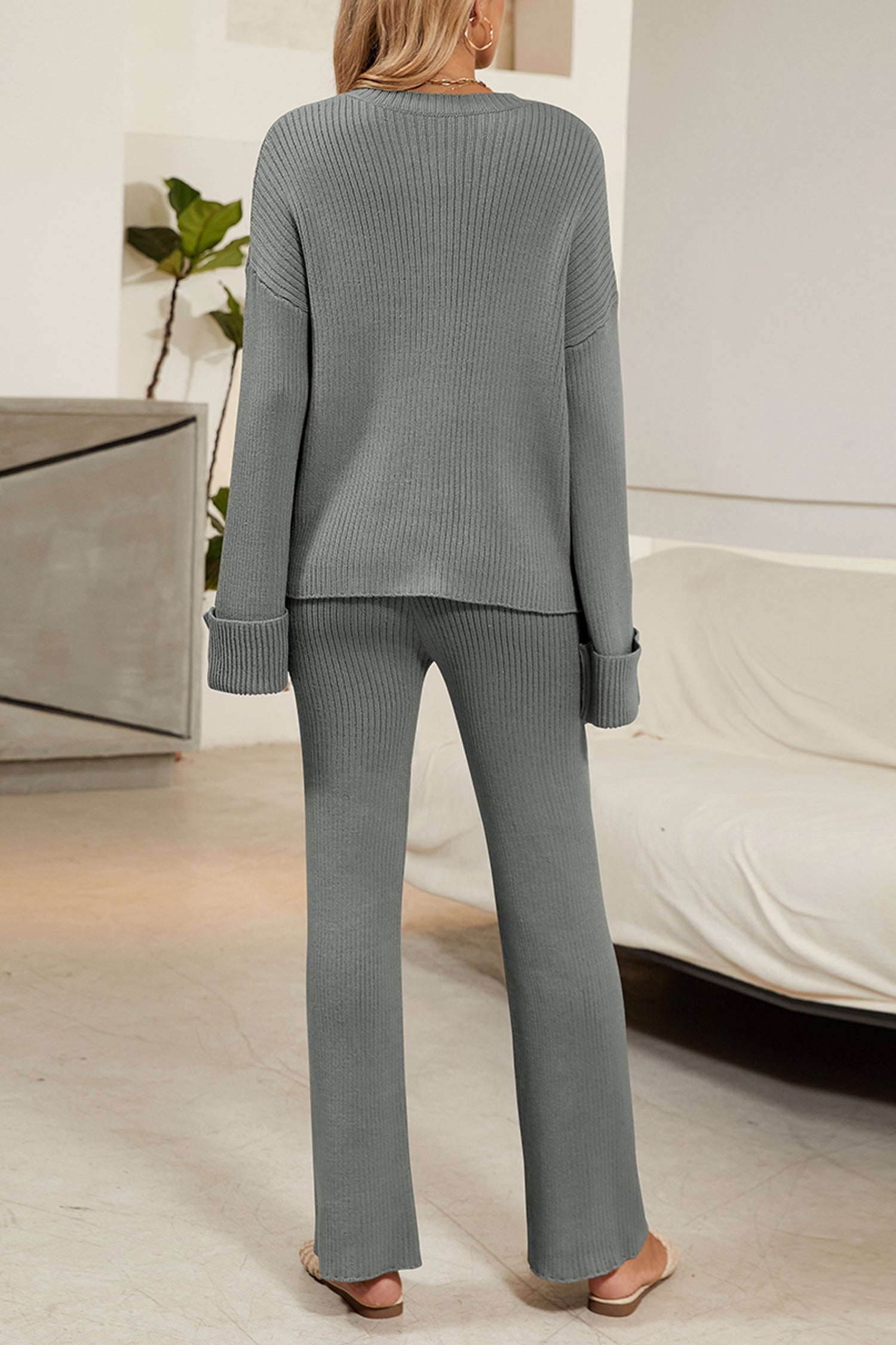 Cakulo Women's Loungewear Button Sweater & Wide Leg Pants