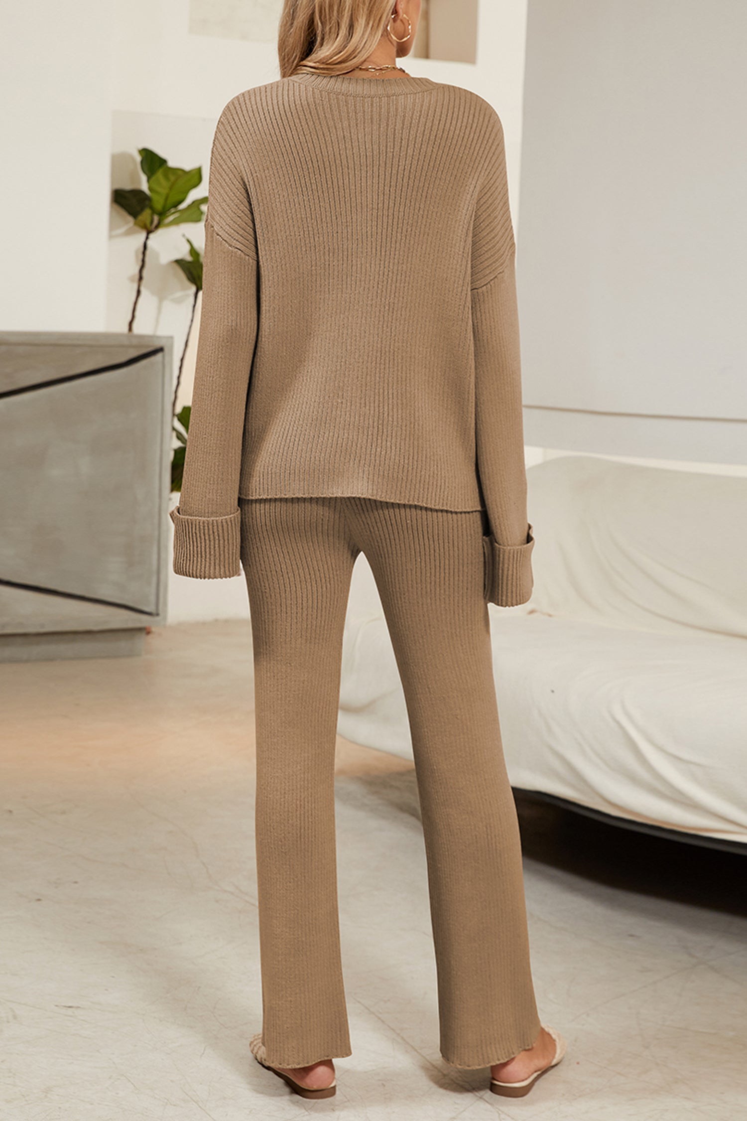 Cakulo Women's Loungewear Button Sweater & Wide Leg Pants