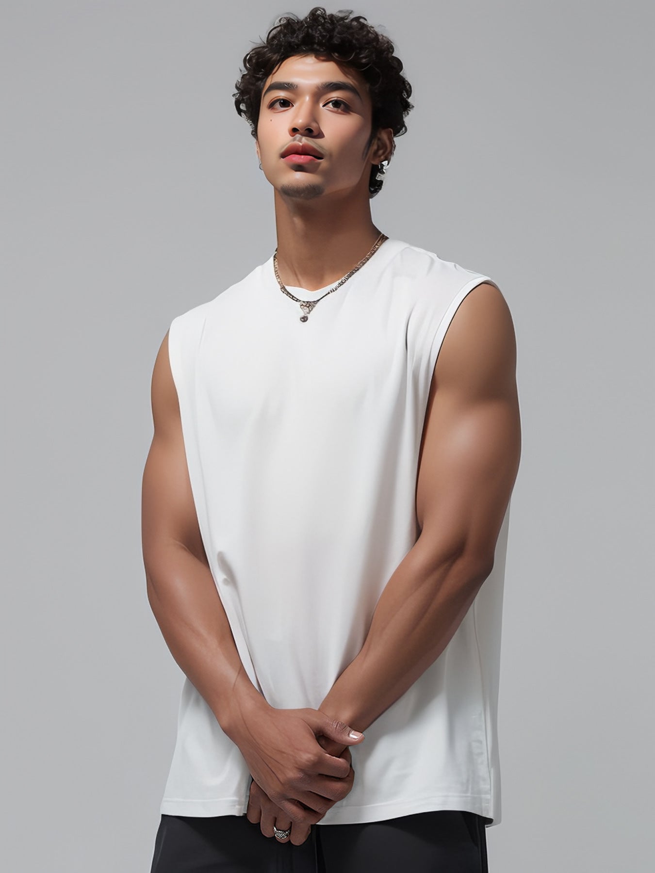 Cakulo Men's Wide Shoulder Sleeveless Vest Men's Simple Solid Color Loose