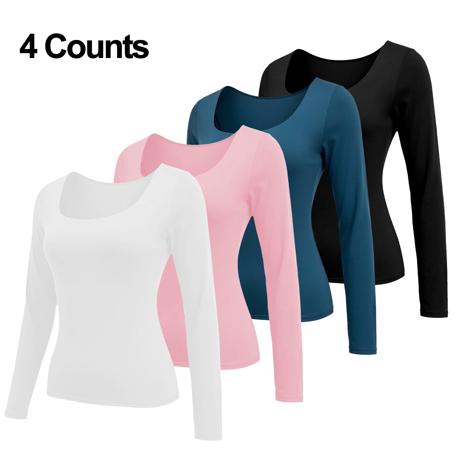 Cakulo Women's 4-Pack Long Sleeve Crop Tops Y2K Casual Streetwear