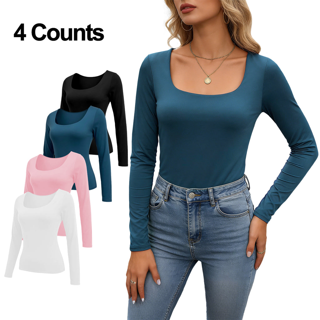 Cakulo Women's 4-Pack Long Sleeve Crop Tops Y2K Casual Streetwear