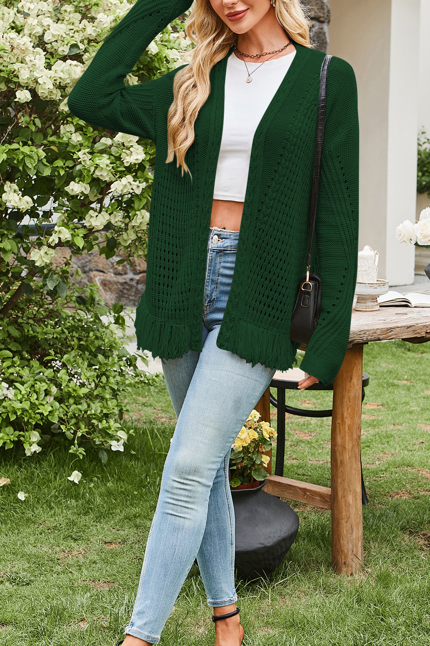 Cakulo Womens 2025 Crochet Fringe Cardigan: Lightweight, Open Front Kimono Knit