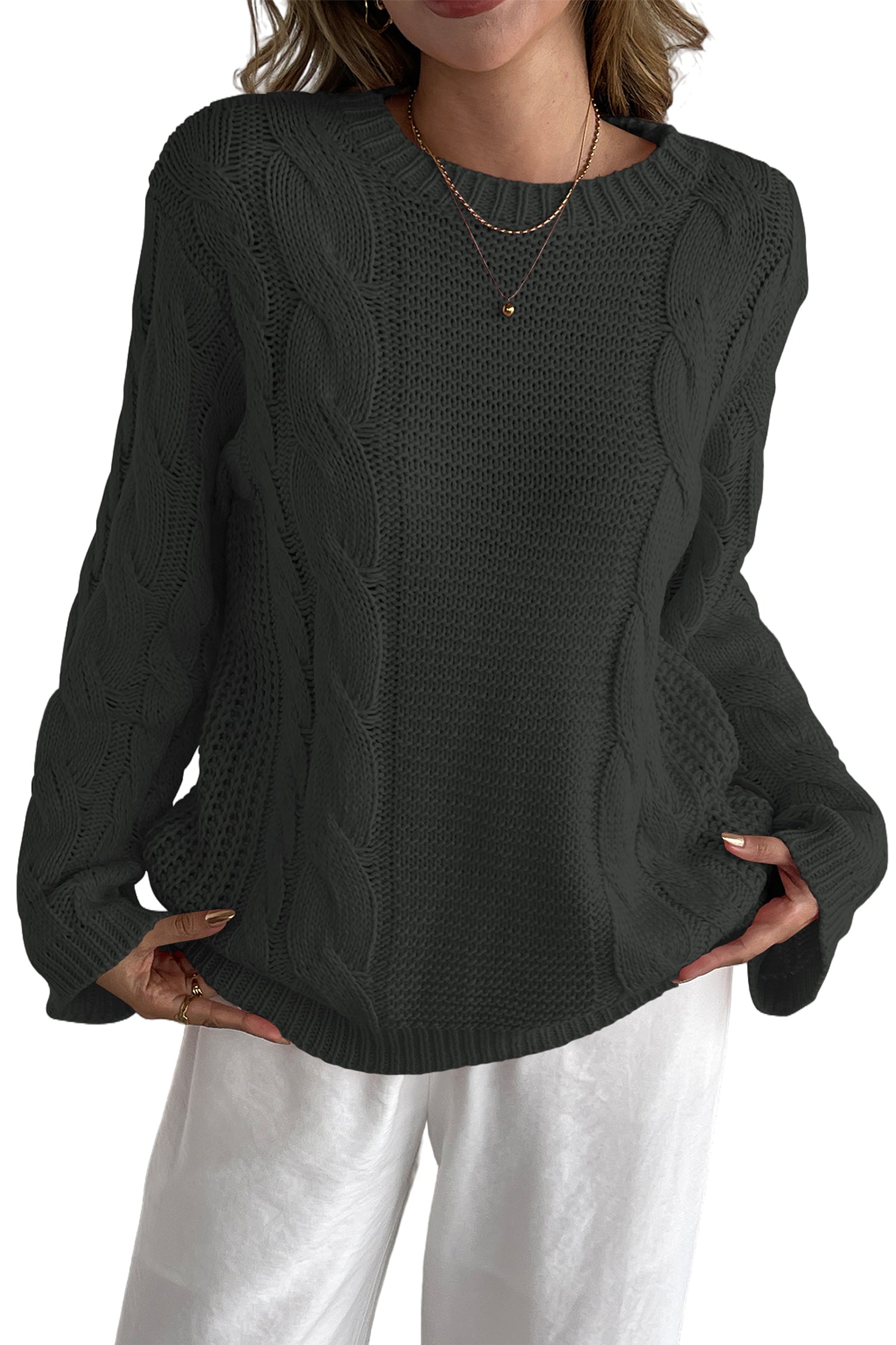 Cakulo Womens Oversized Pullover: Chunky Cable Knit, Crewneck, Bell Sleeve 2025