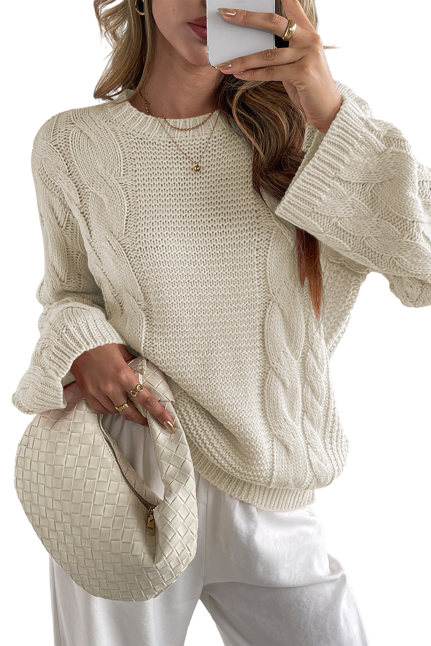 Cakulo Womens Oversized Pullover: Chunky Cable Knit, Crewneck, Bell Sleeve 2025